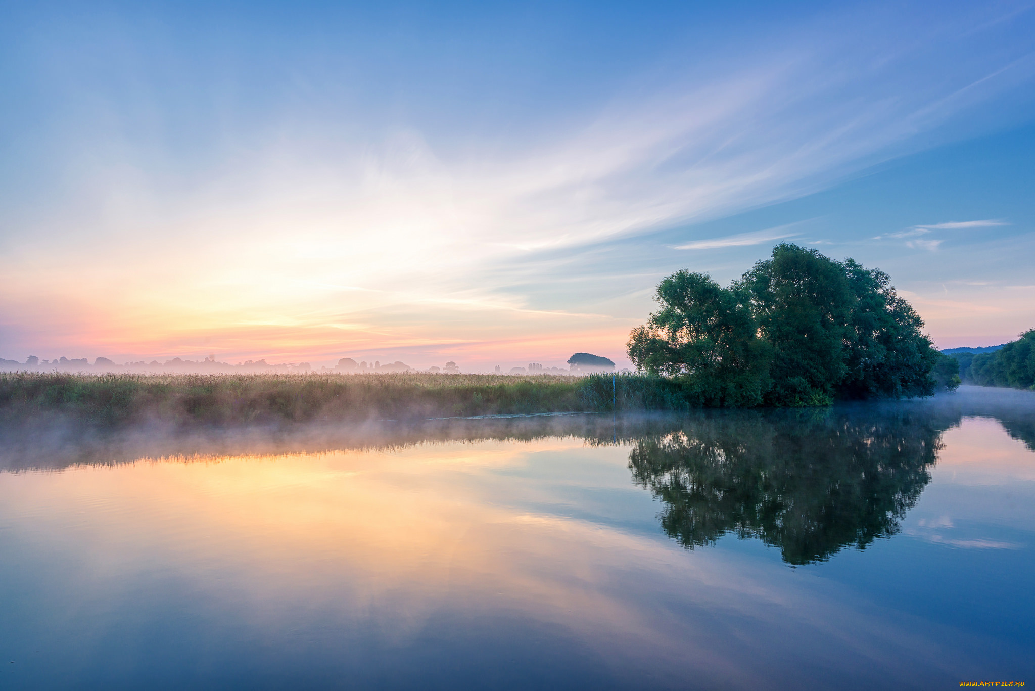 природа, восходы, закаты, англия, лето, утро, туман, река, эйвон, графство, вустершир