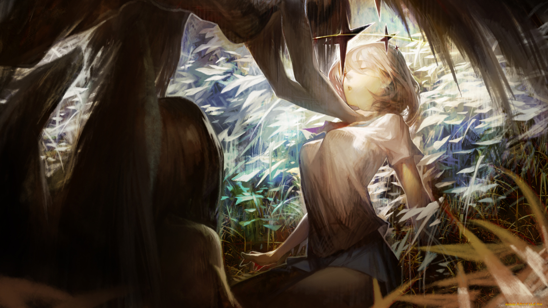 аниме, ангелы, , демоны, нимб, звезды, арт, takeyuki15, девушки, крылья