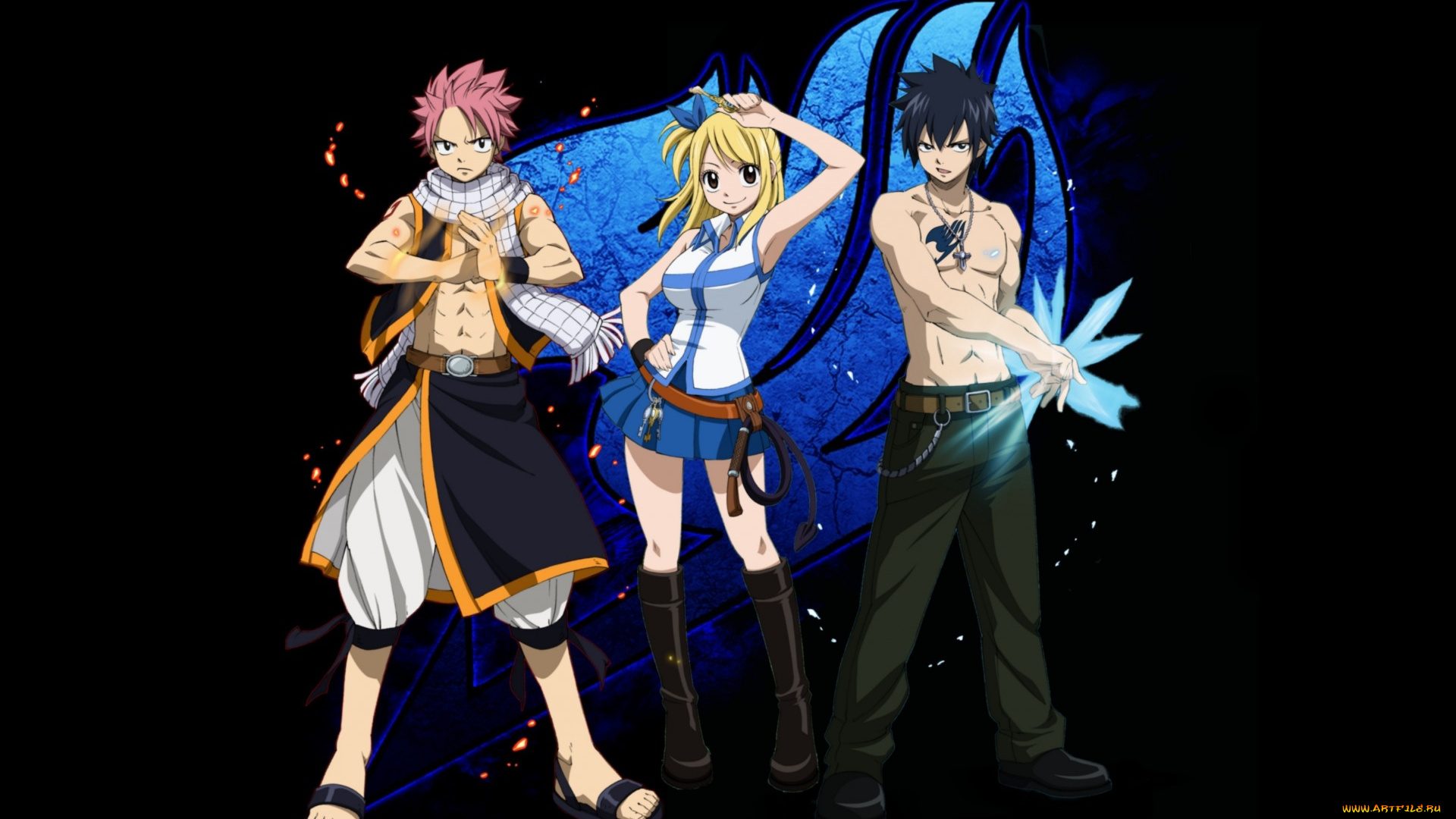 аниме, fairy, tail, natsu, lucy, gray, девушка, парни