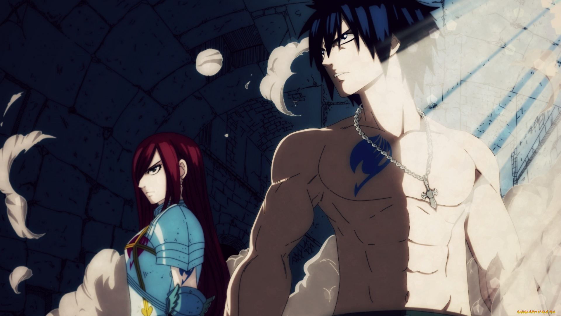 аниме, fairy, tail, парень, девушка, арт, tail, erza, fairy, titania, scarlet