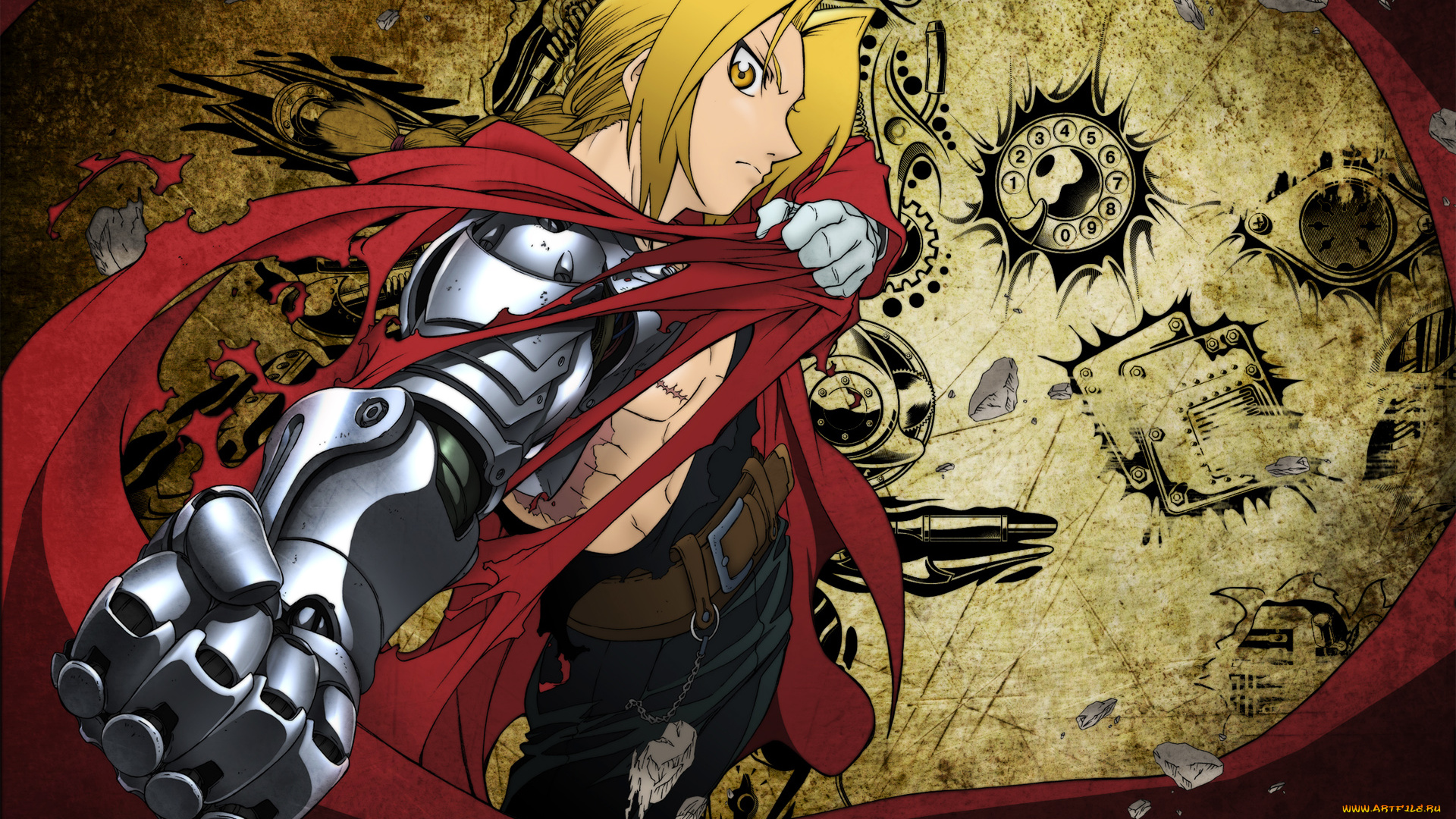 аниме, fullmetal, alchemist, плащ, протез, ученый, алхимик, эдвард, парень, edward, elricб, alchemist