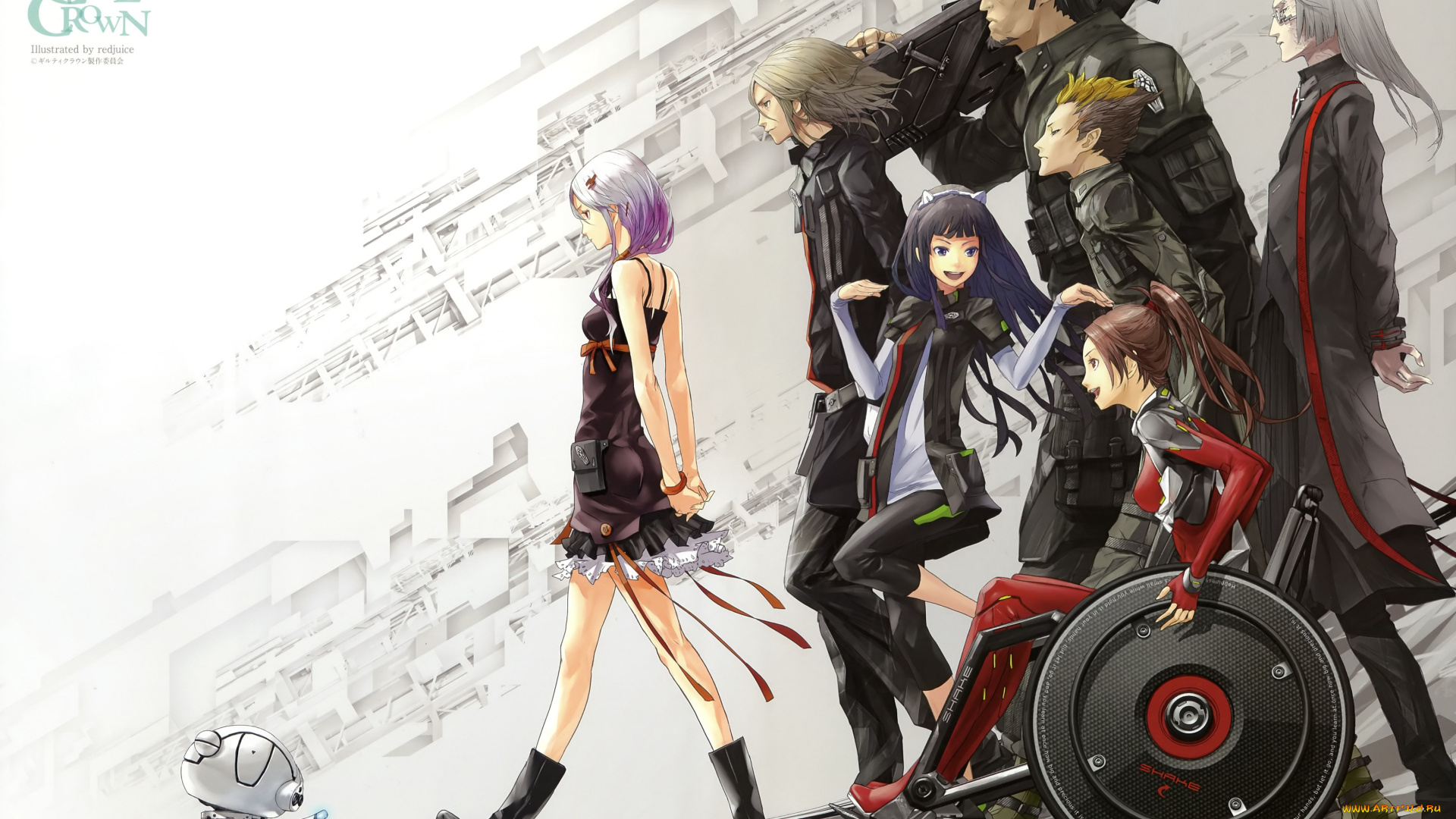 аниме, guilty, crown, guilty, crown, fyu-neru, shinomiya, ayase, tsugumi, tsutsugami, gai, yuzuriha, inori, redjuice, арт, персонажи