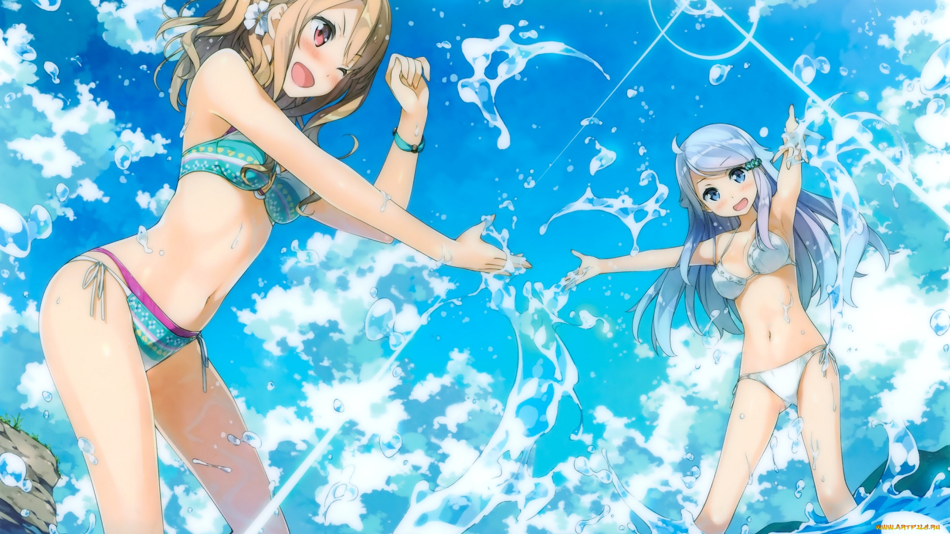 аниме, kantoku, , artbook, kantoku, лето, брызги, море, девушки, арт, shirakawa, miyako, kani, nayuta, imouto, sae, ireba, ii