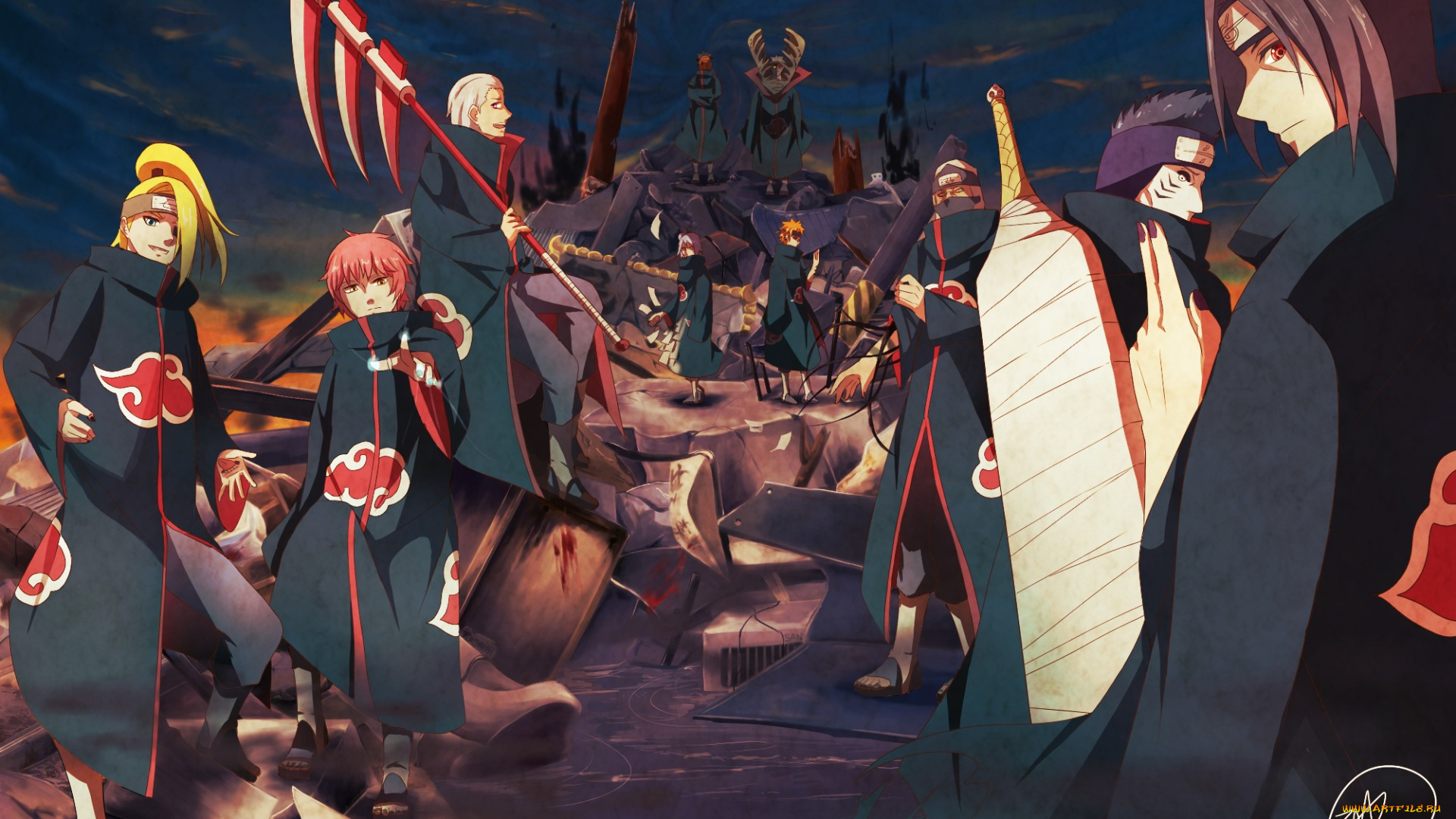 аниме, naruto, itachi, kakuzo, kisame, zetsu, hidan, tobi, sasori, pain, deidara, akatsuki, konan, art