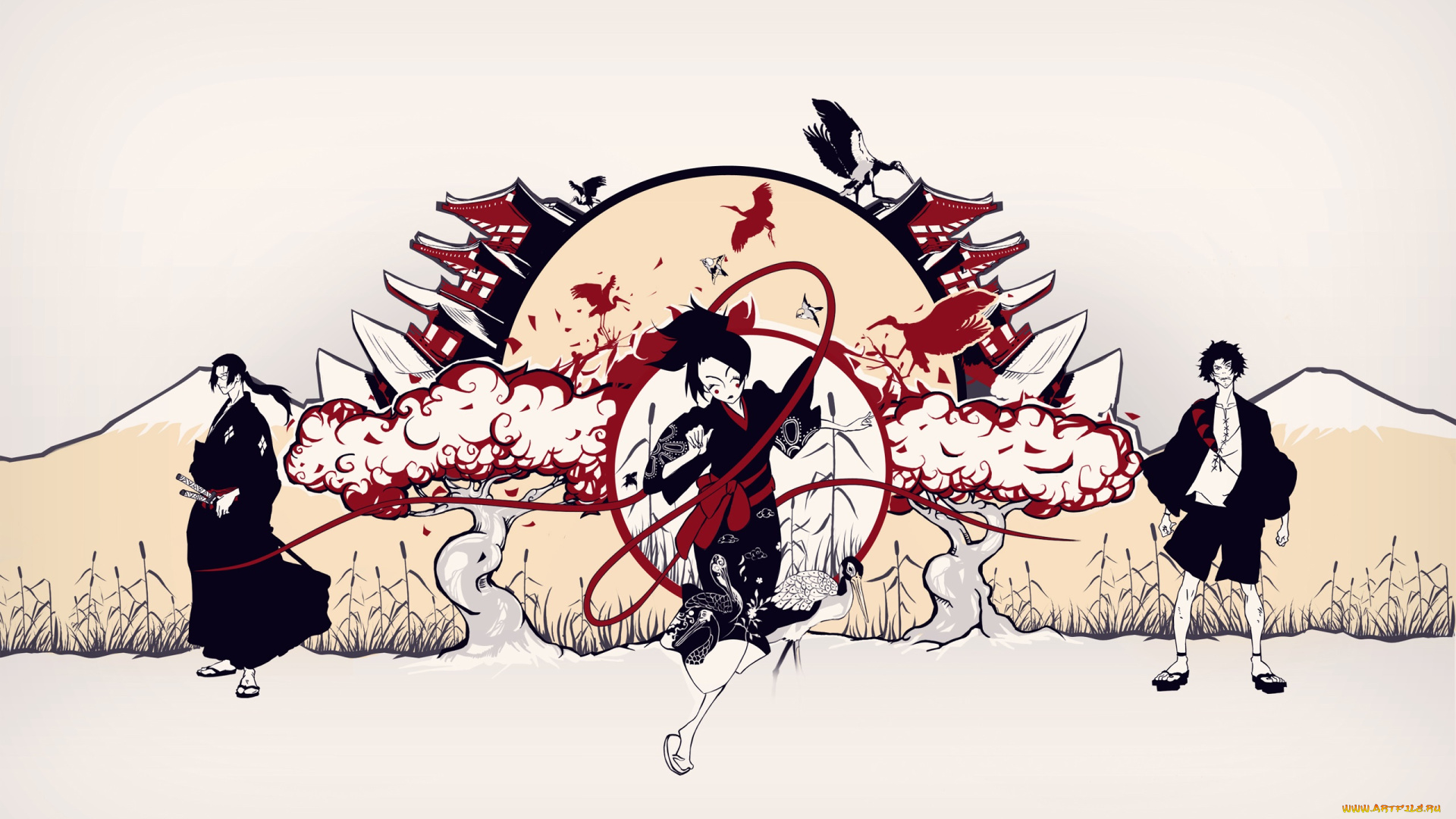 аниме, samurai, champloo, парни, девушка, арт