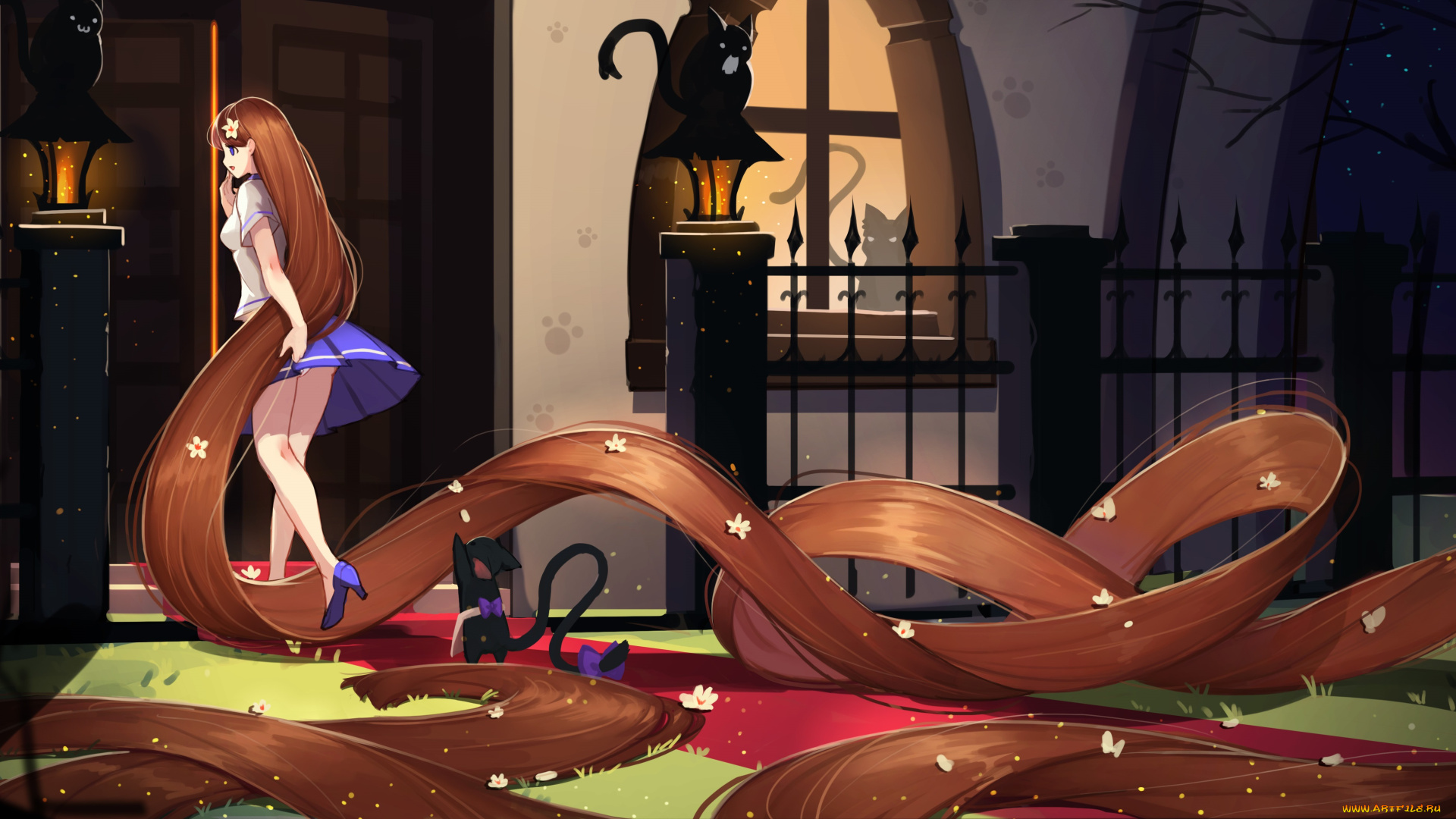 аниме, unknown, , другое, волосы, кошки, девушка, арт, crimson-k-night