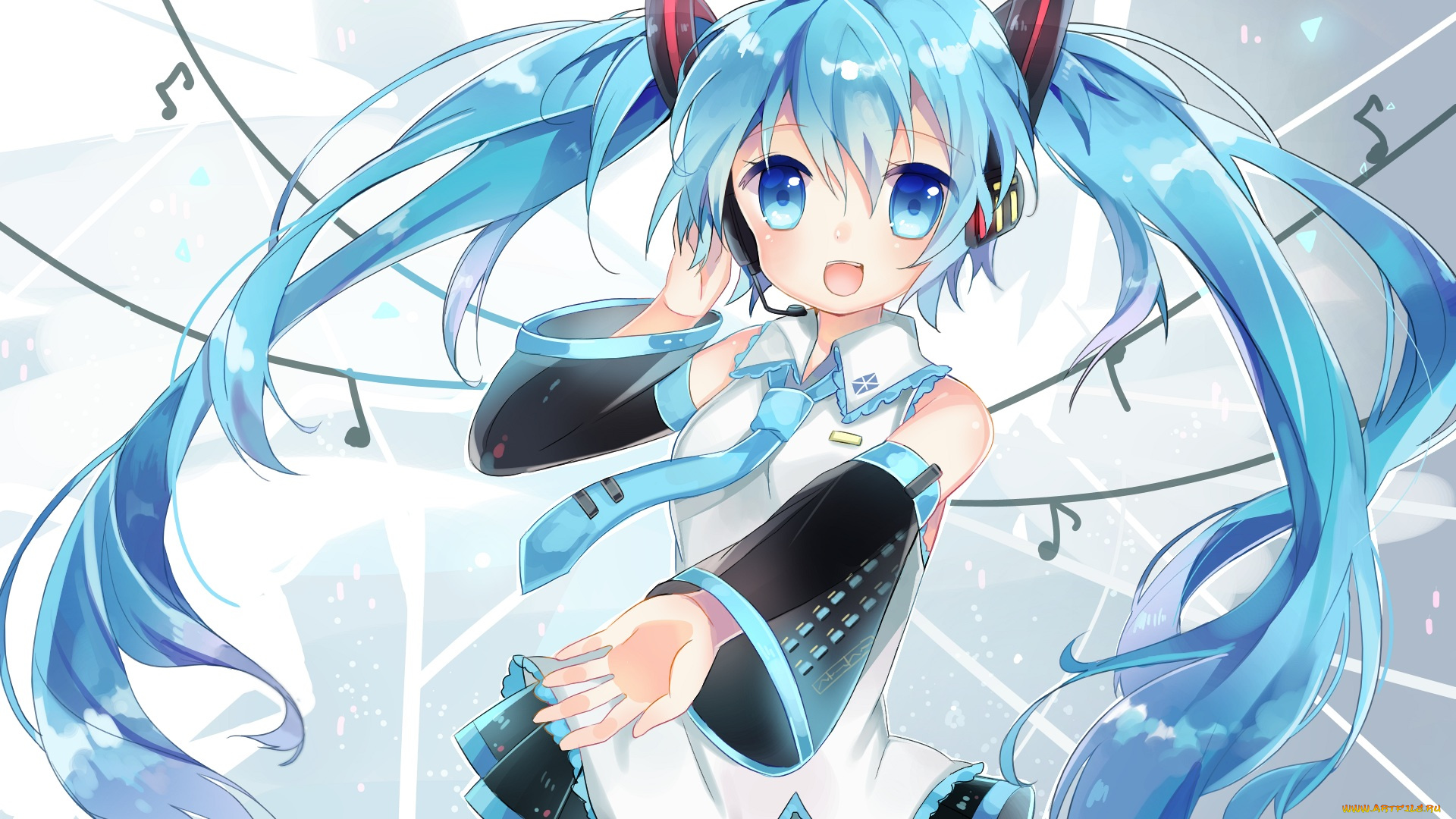 аниме, vocaloid, взгляд, улыбка, девочка, арт, tagme, artist, hatsune, miku, радость