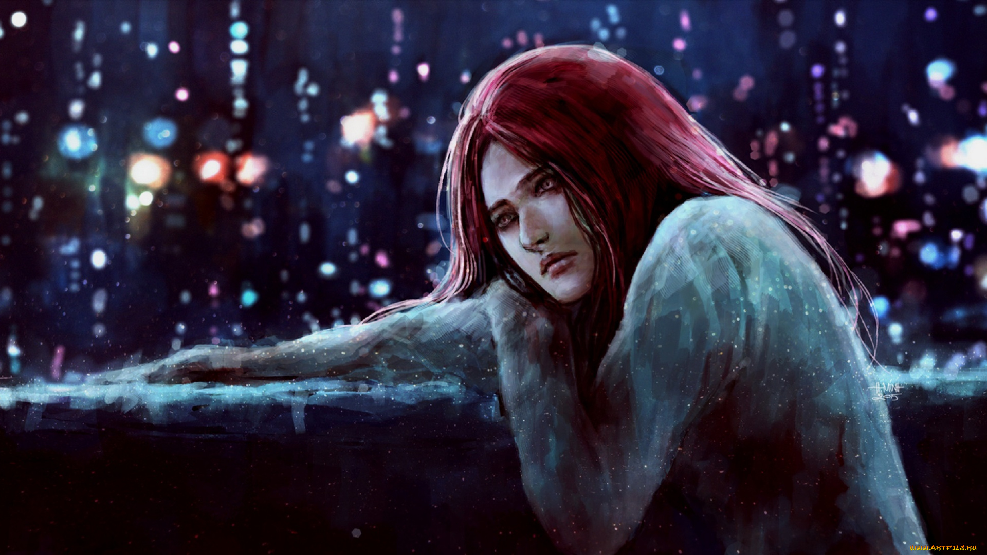 разное, арты, арт, город, ночь, девушка