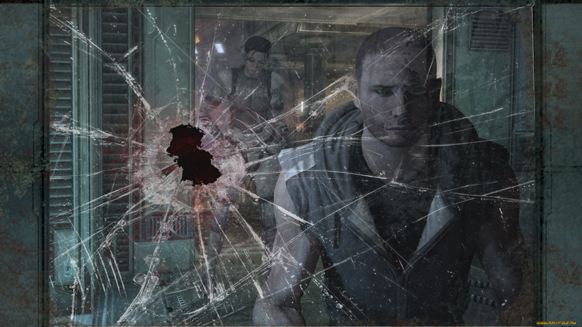 видео, игры, mass, effect, мужчина, взгляд, фон, окно