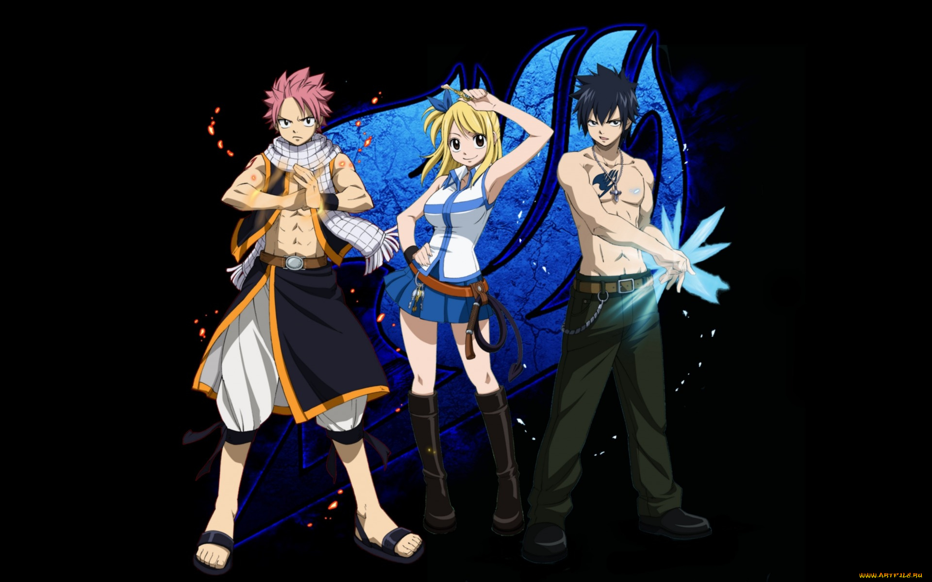 аниме, fairy, tail, natsu, lucy, gray, девушка, парни