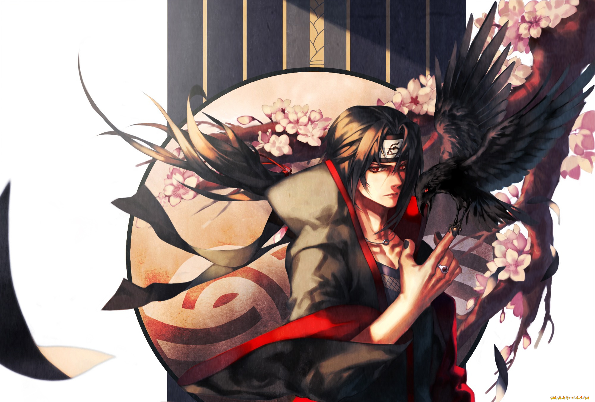 аниме, naruto, nona, art, shinobi, ворон, sharingan, itachi, uchiha