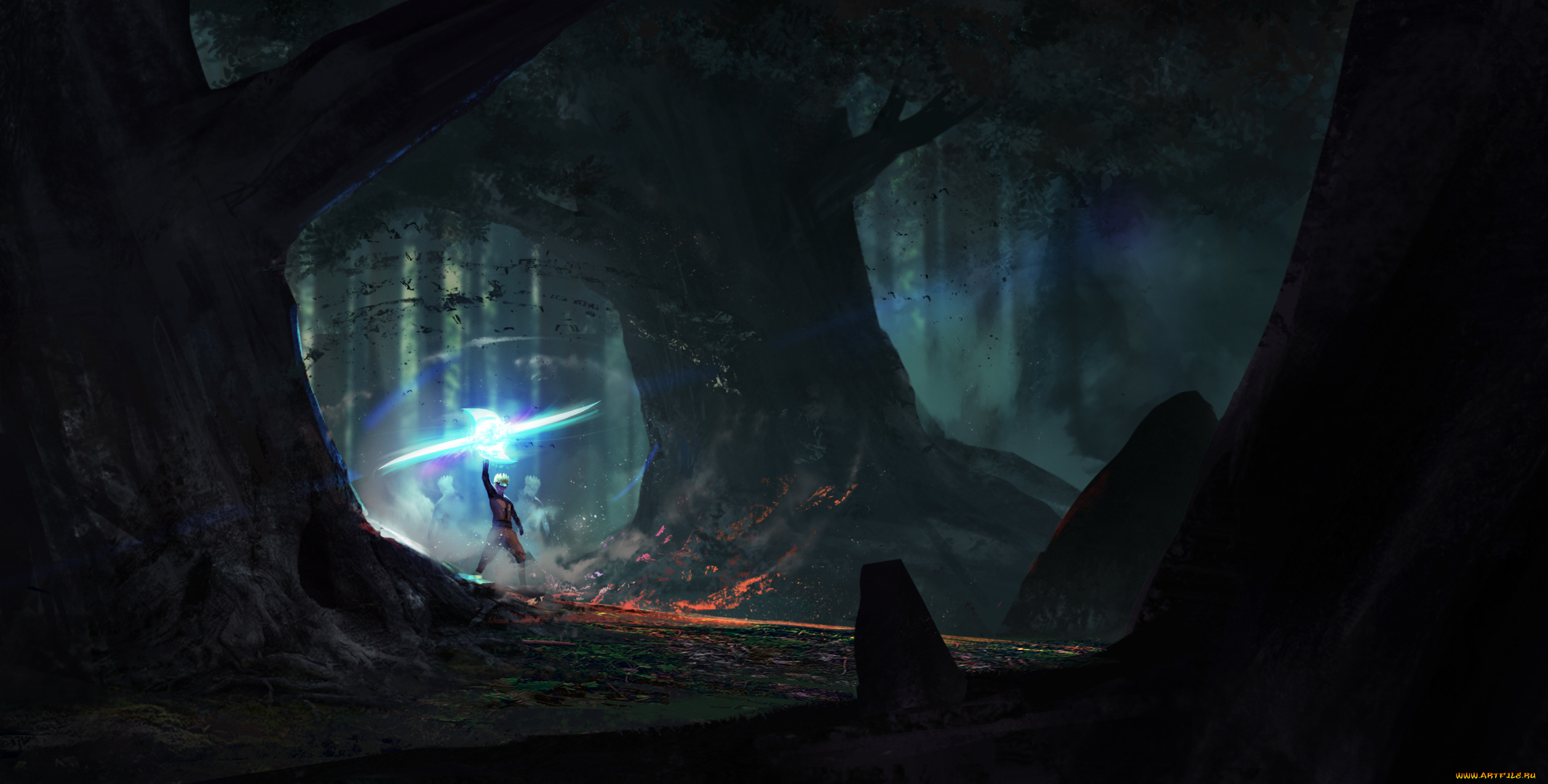 аниме, naruto, лес, расен, сюрикен, узумаки, наруто, kaos, zukai, art