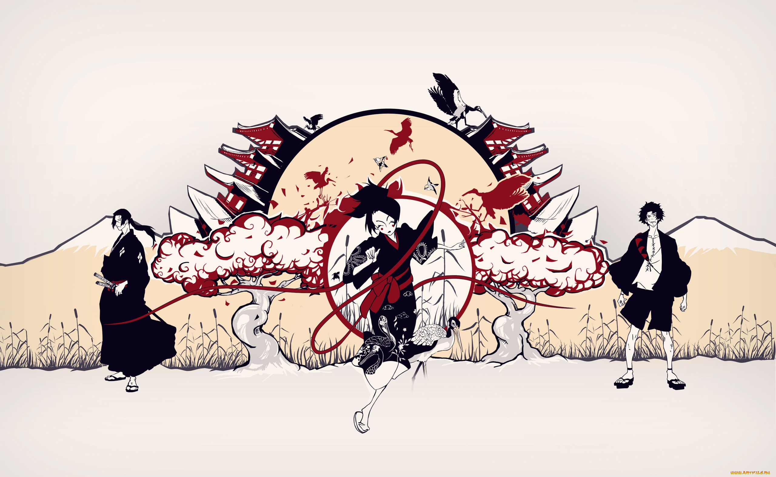 аниме, samurai, champloo, парни, девушка, арт