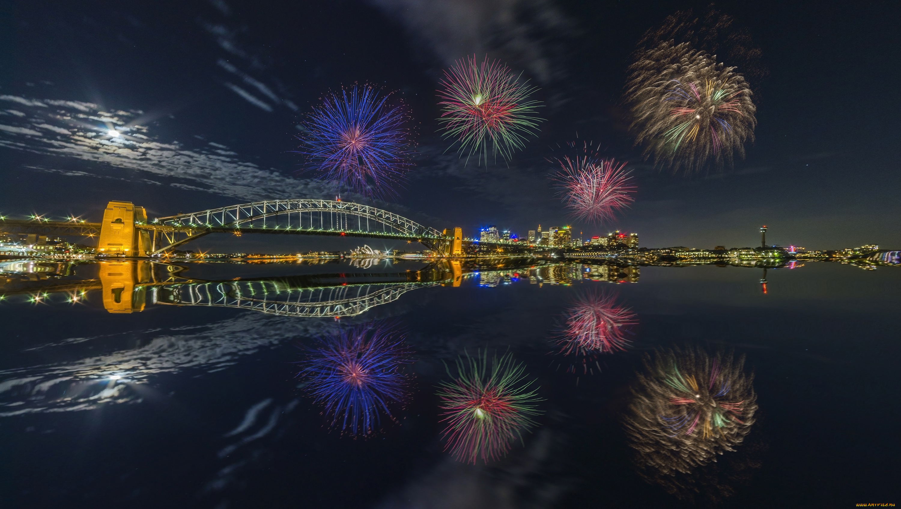 разное, салюты, , фейерверки, отражение, вода, огни, здания, город, ночь