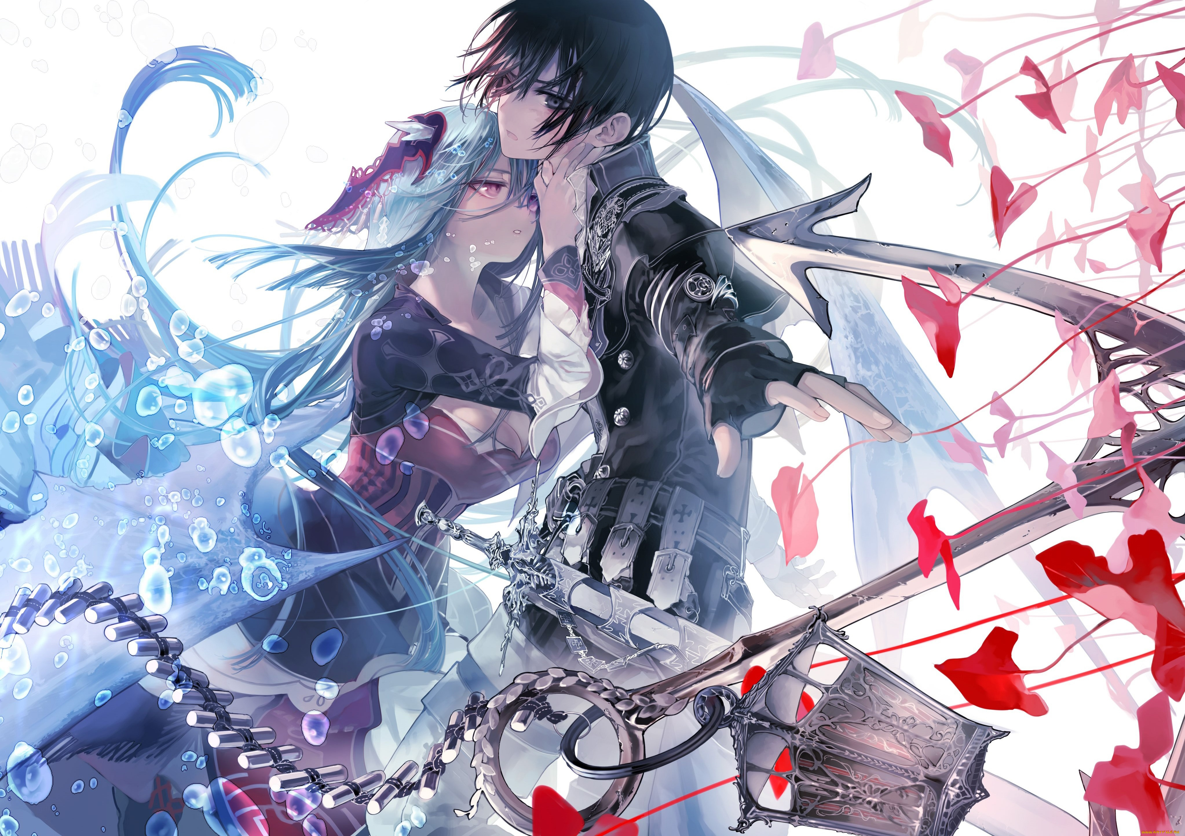 аниме, unknown, , другое, aikawa, kanami, lastiara, whoseyards, ukai, saki, якорь, isekai, meikyuu, no, saishinbu, wo, mezasou, фонарь, девушка, парень, листья, вода, арт