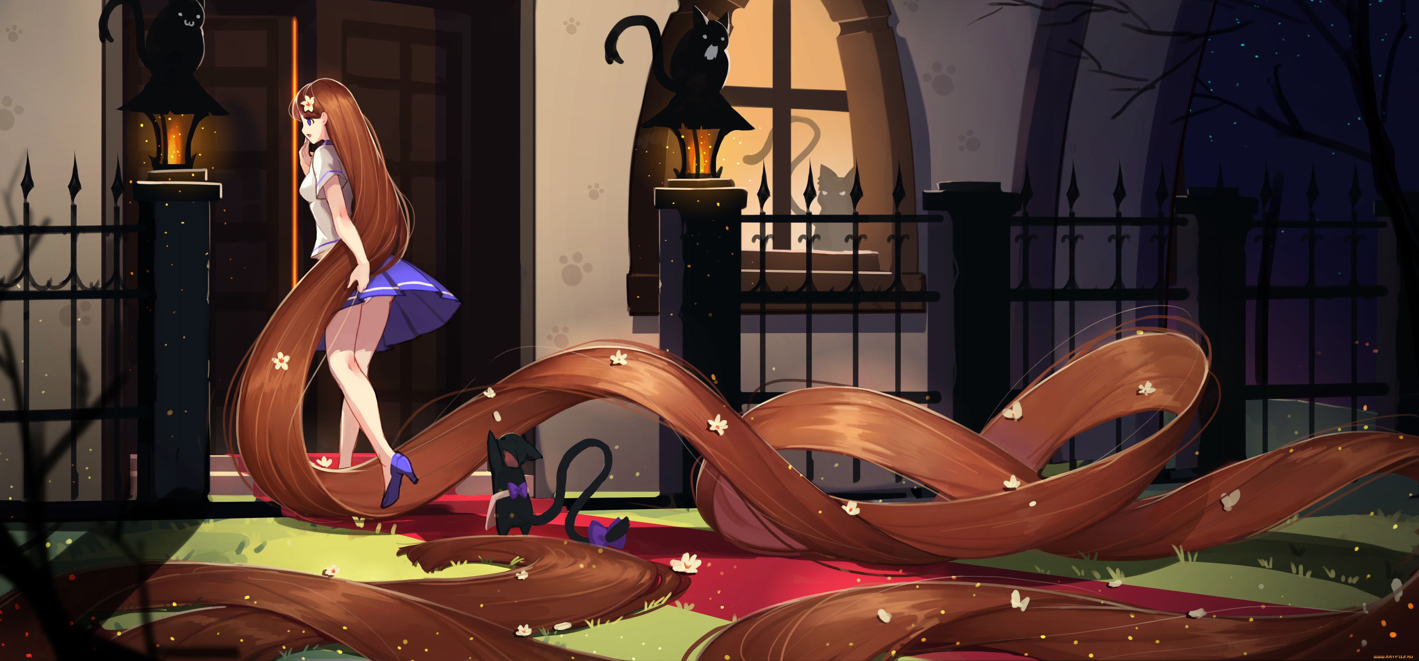 аниме, unknown, , другое, волосы, кошки, девушка, арт, crimson-k-night