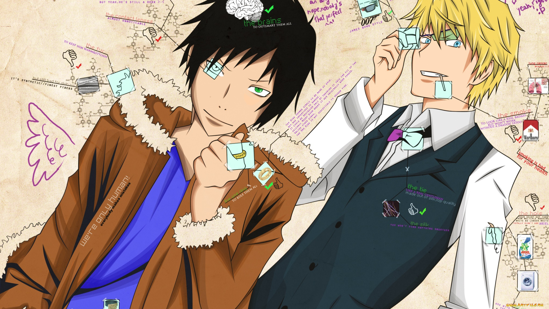 аниме, durarara, взгляд, парни, фон