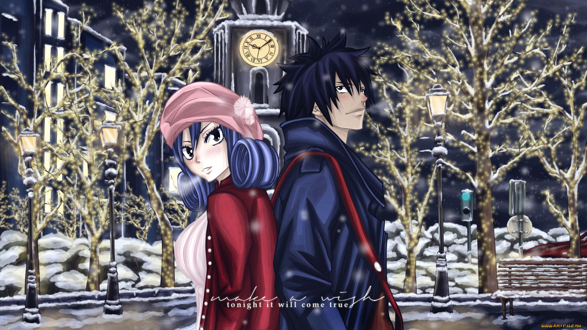 аниме, fairy, tail, парень, фон, взгляд, девушка