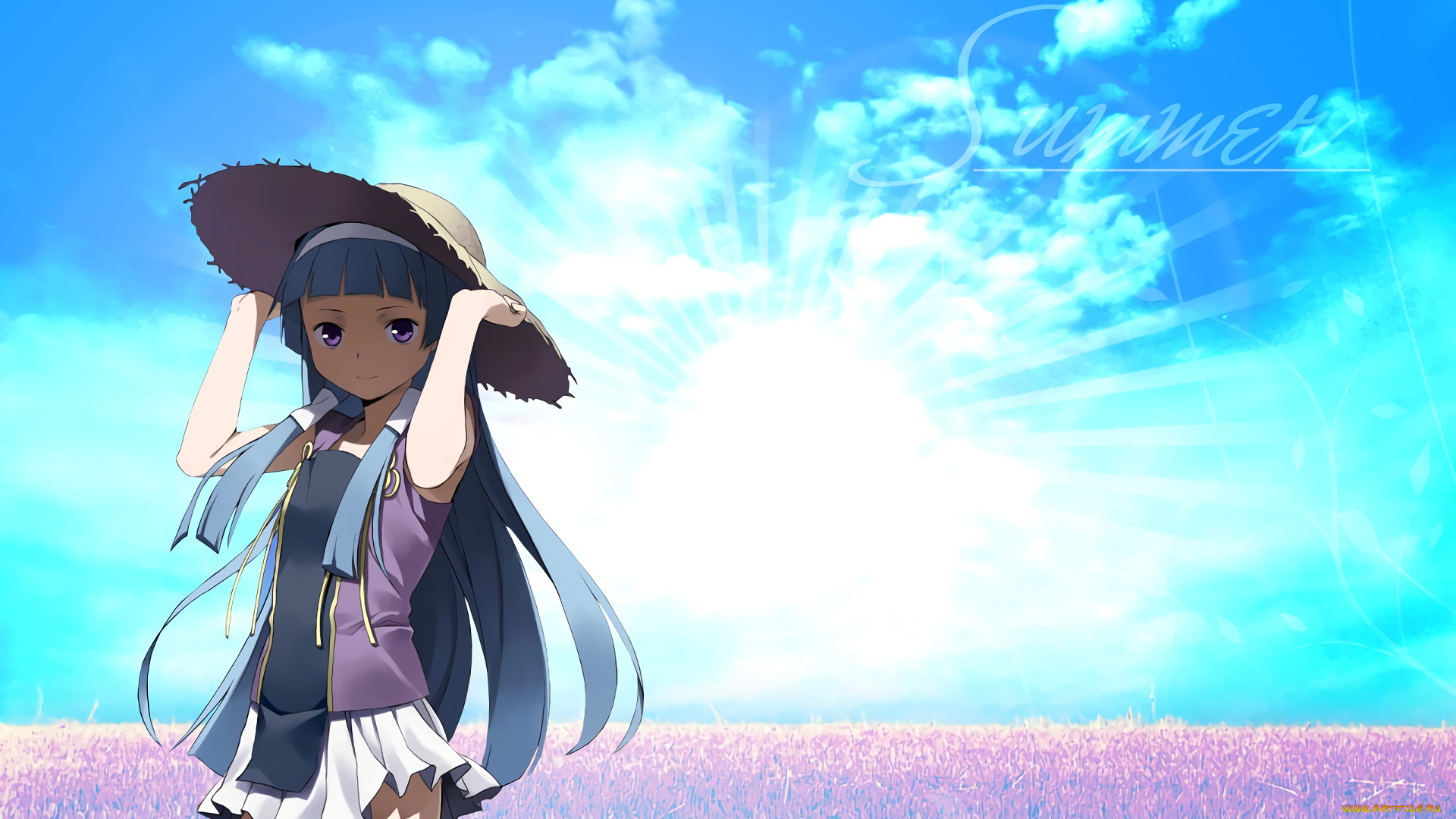 аниме, kannagi, девушка, взгляд, фон