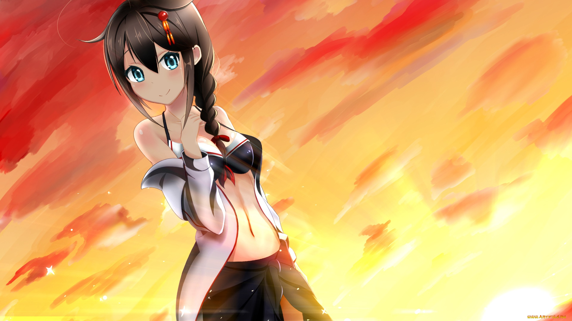 аниме, kantai, collection, девушка, фон, взгляд