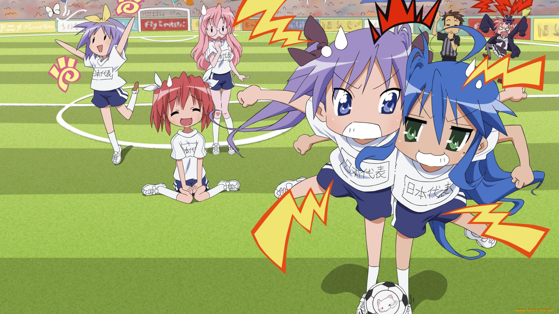 аниме, lucky, star, девушки, фон, взгляд