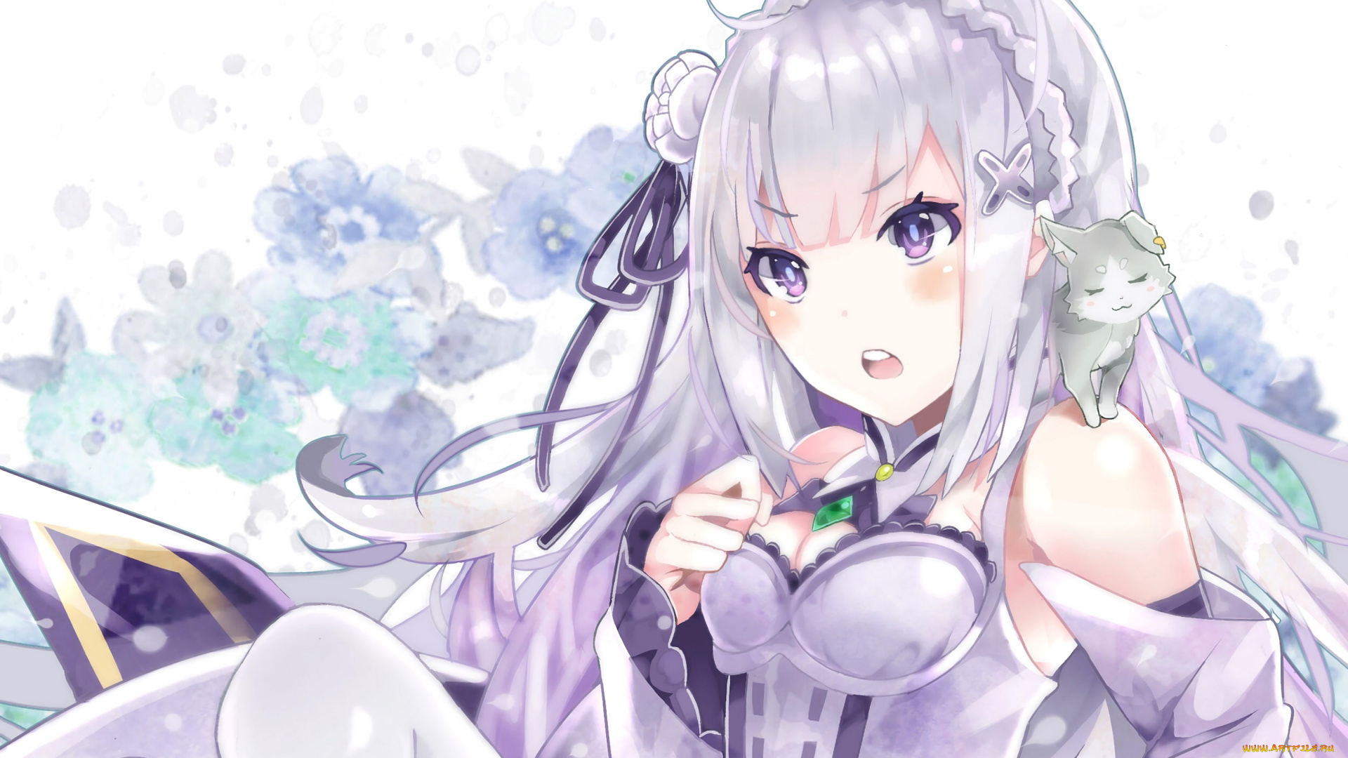 аниме, re, , zero, kara, hajimeru, isekai, seikatsu, девушка, кот