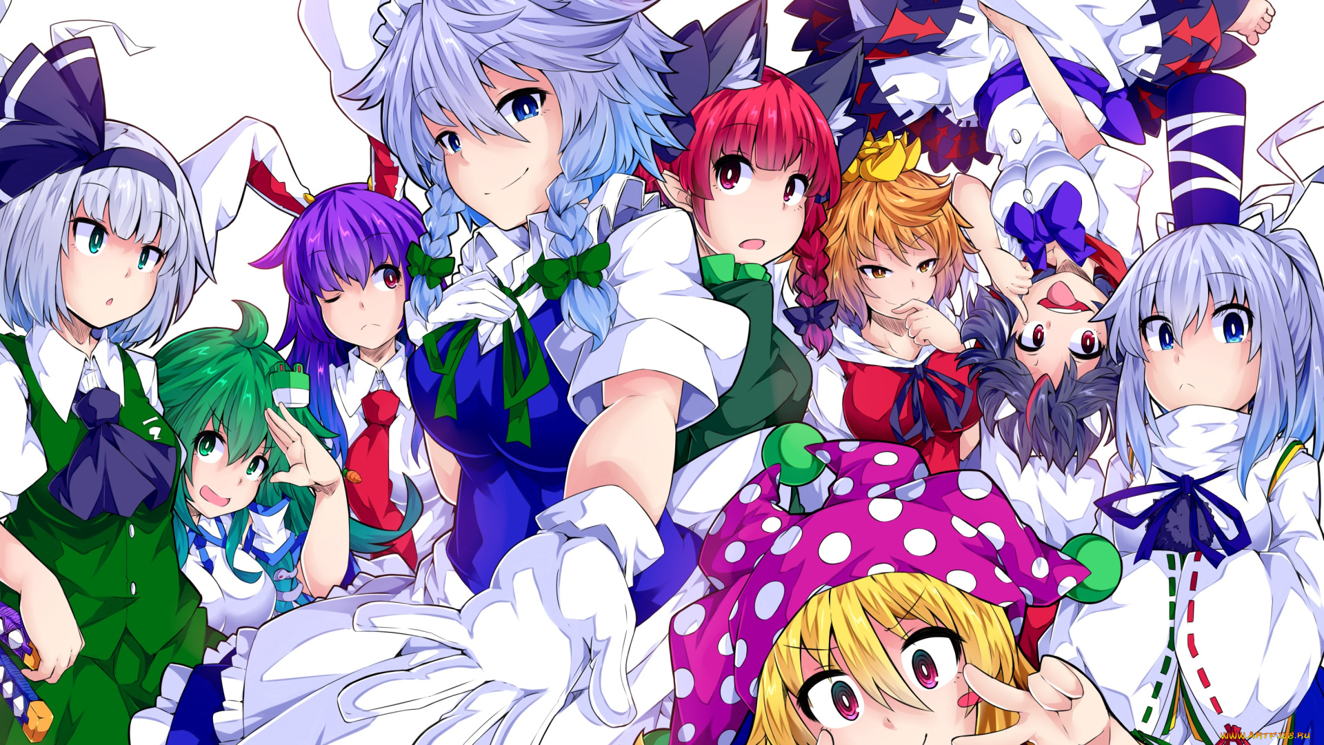 аниме, touhou, взгляд, девушки, фон