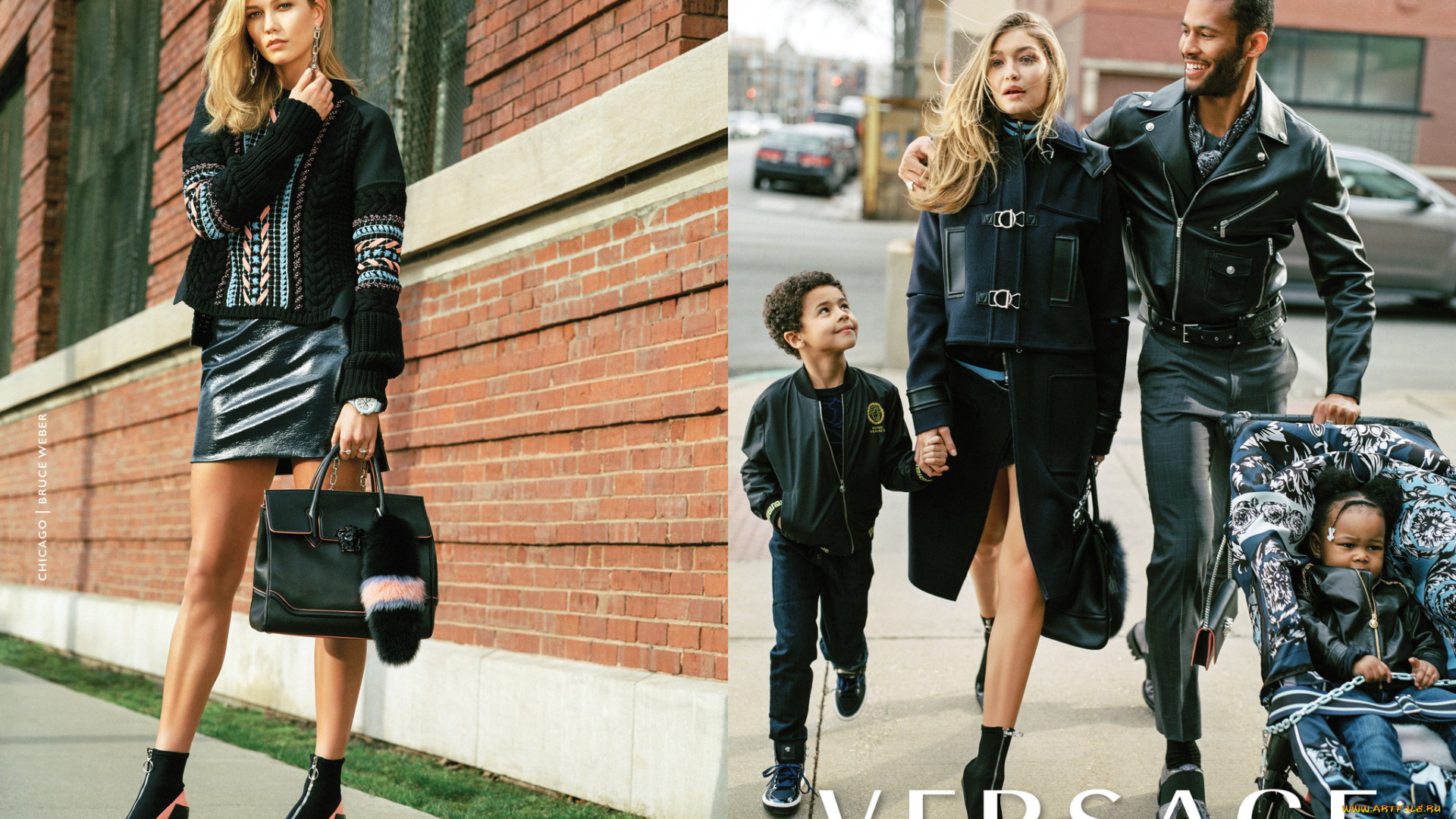 бренды, versace, версаче, блондинка, куртка, юбка, gigi, hadid, модель, свитер, сумка, здание, семья, дети