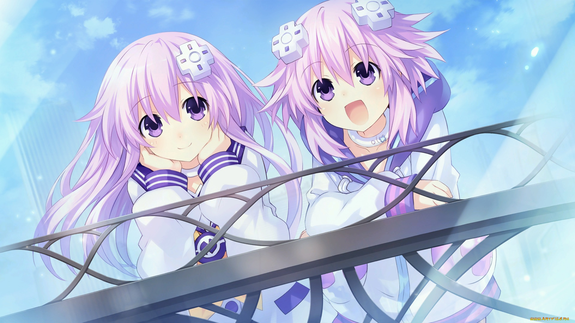 hyperdimension, neptunia, аниме, фон, взгляд, девушки