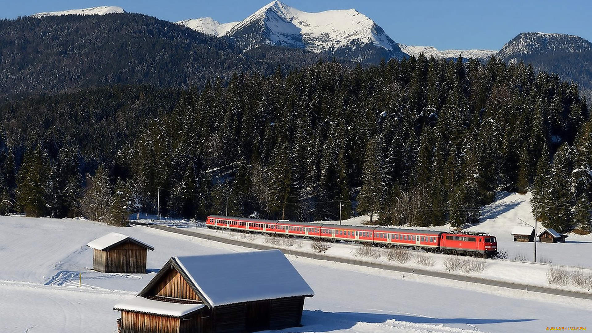 техника, поезда, дома, горы, снег, зима, германия, поезд