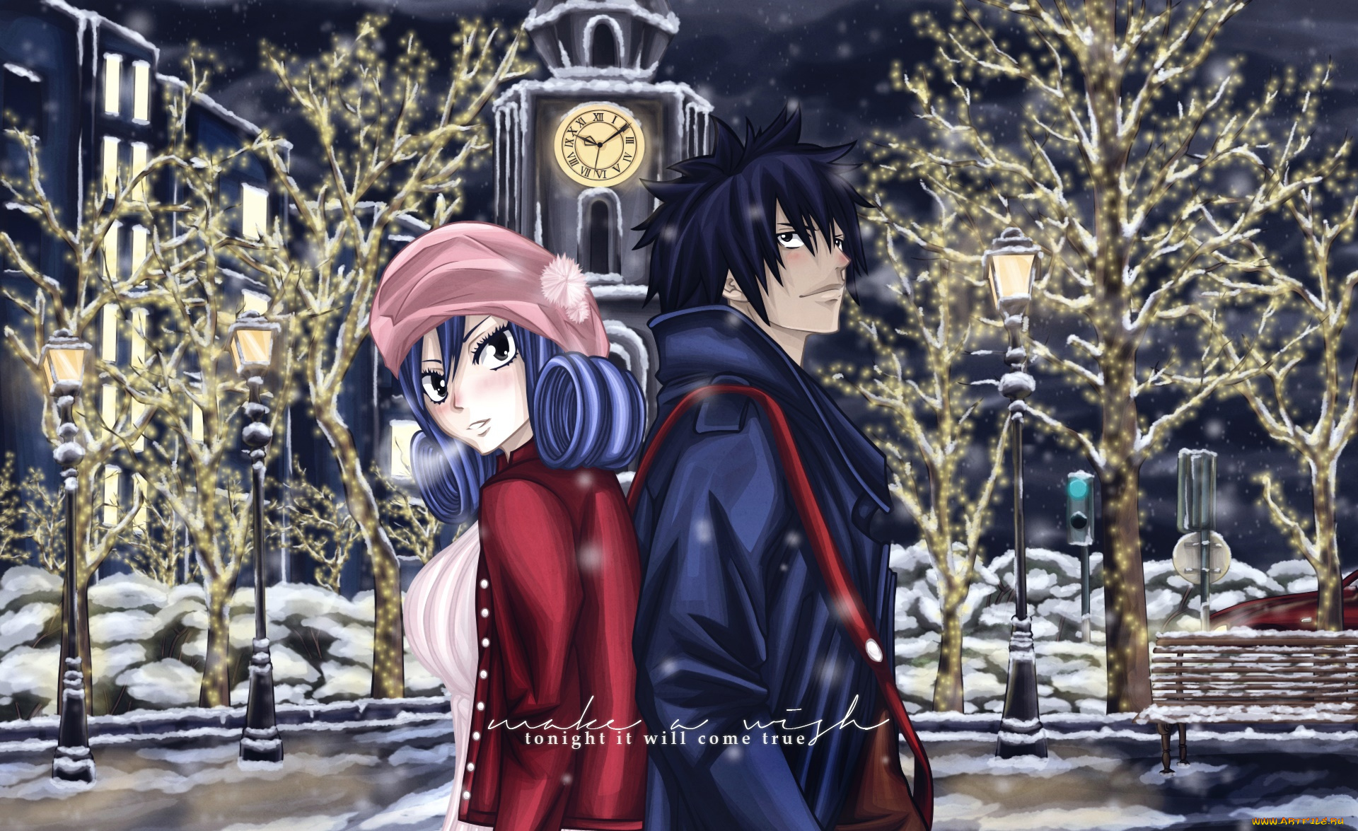 аниме, fairy, tail, парень, фон, взгляд, девушка