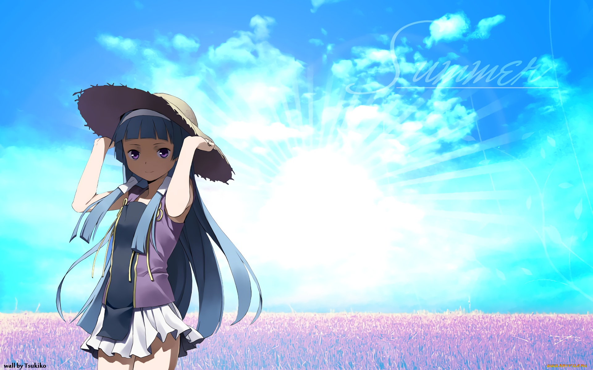 аниме, kannagi, девушка, взгляд, фон