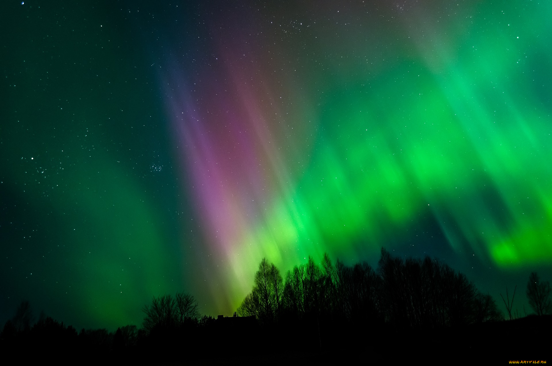 природа, северное, сияние, сияние, ночь