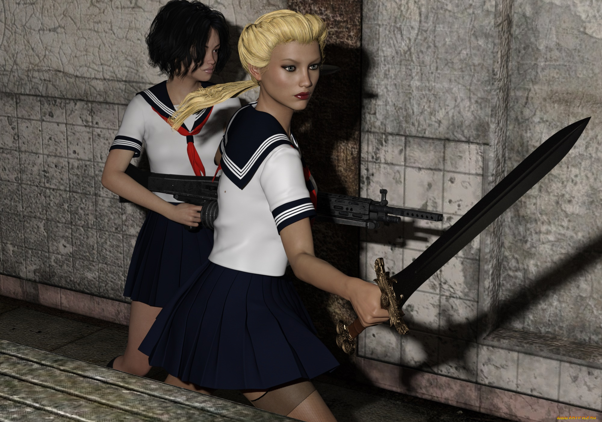 3д, графика, фантазия, , fantasy, девушки, взгляд, фон