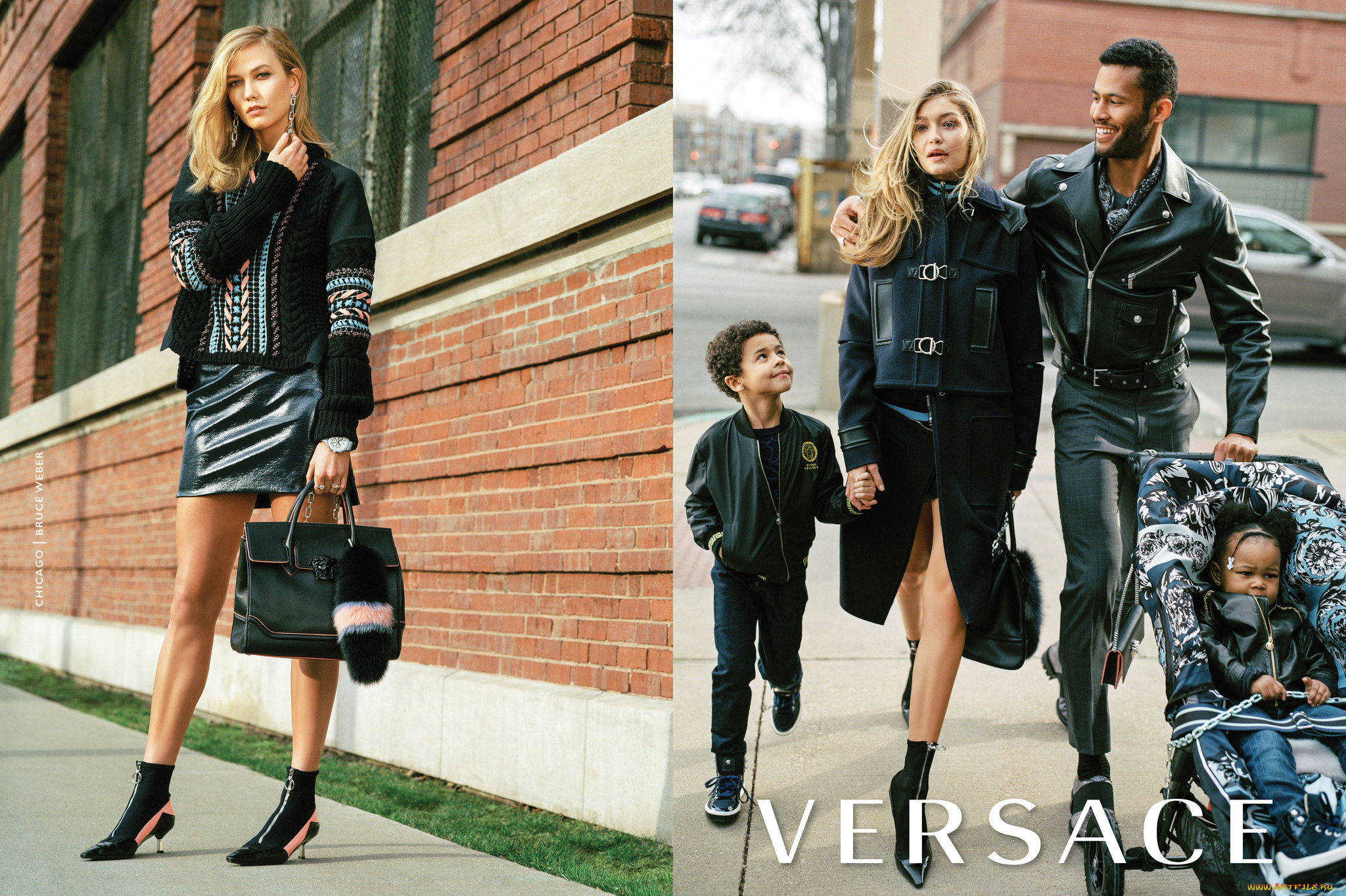 бренды, versace, версаче, блондинка, куртка, юбка, gigi, hadid, модель, свитер, сумка, здание, семья, дети