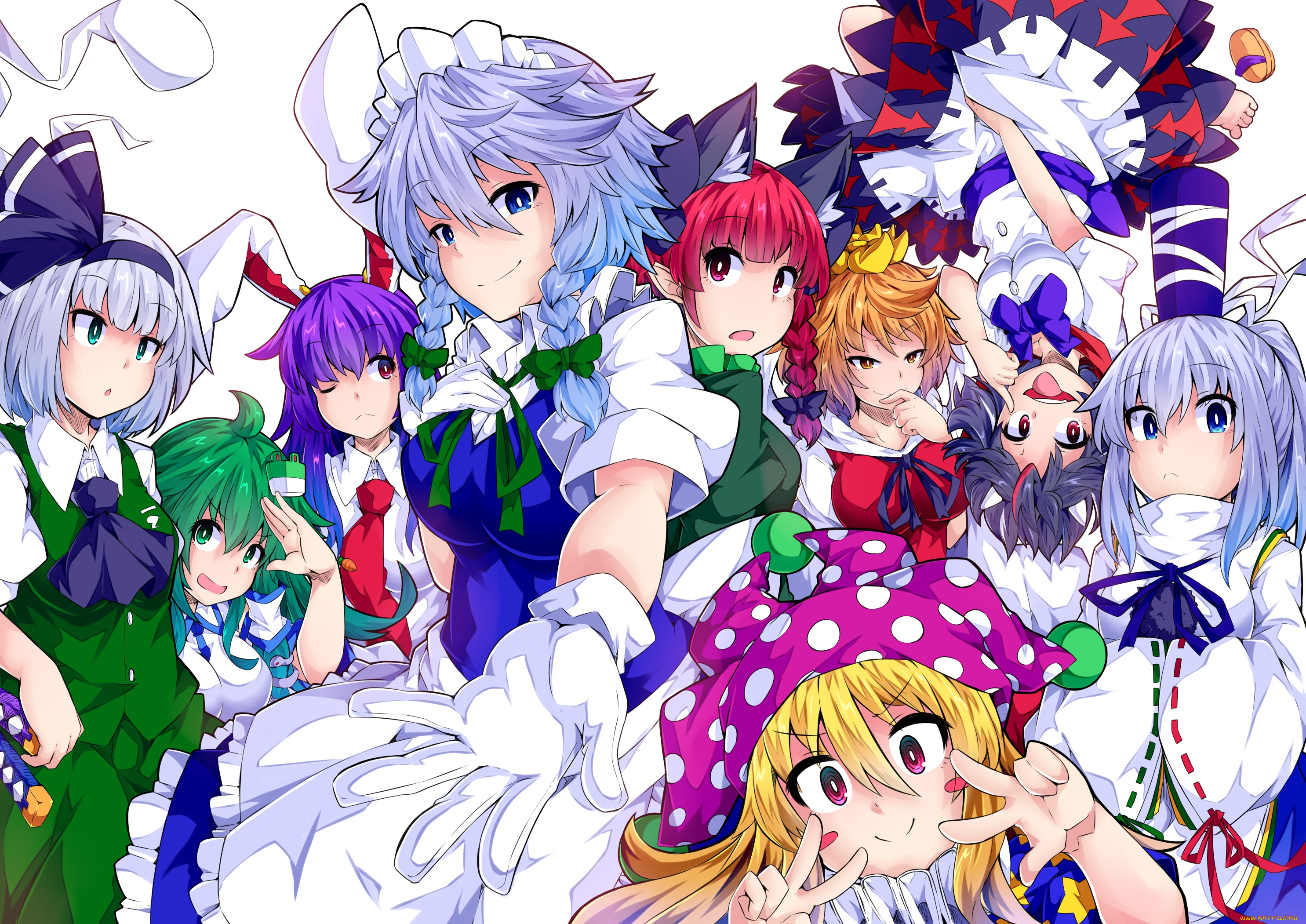 аниме, touhou, взгляд, девушки, фон