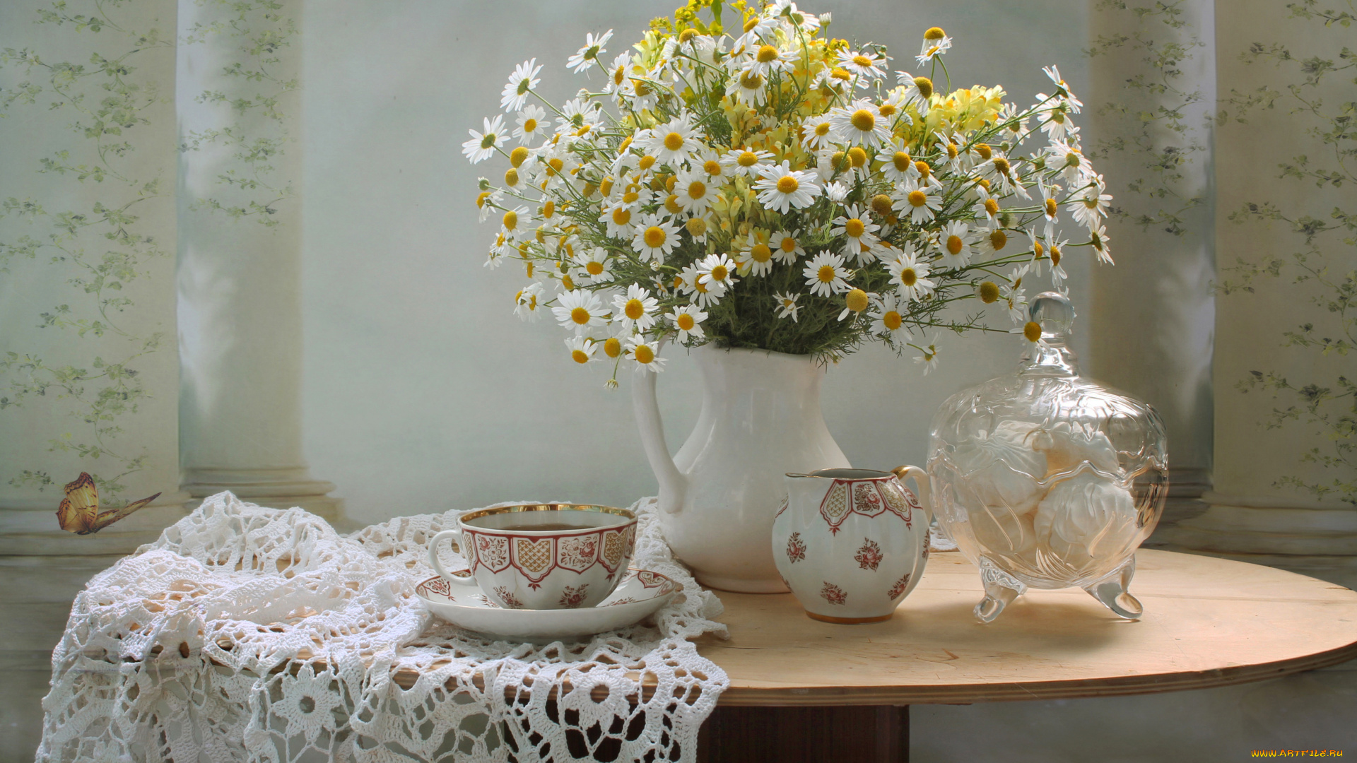 еда, натюрморт, цветы, ромашки, зефир, июль, лето, полевые