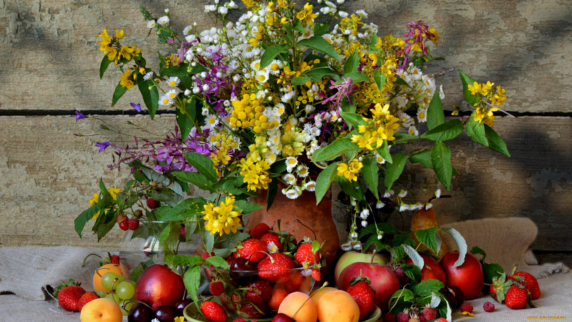 еда, натюрморт, фрукты, ягоды, лето, букет