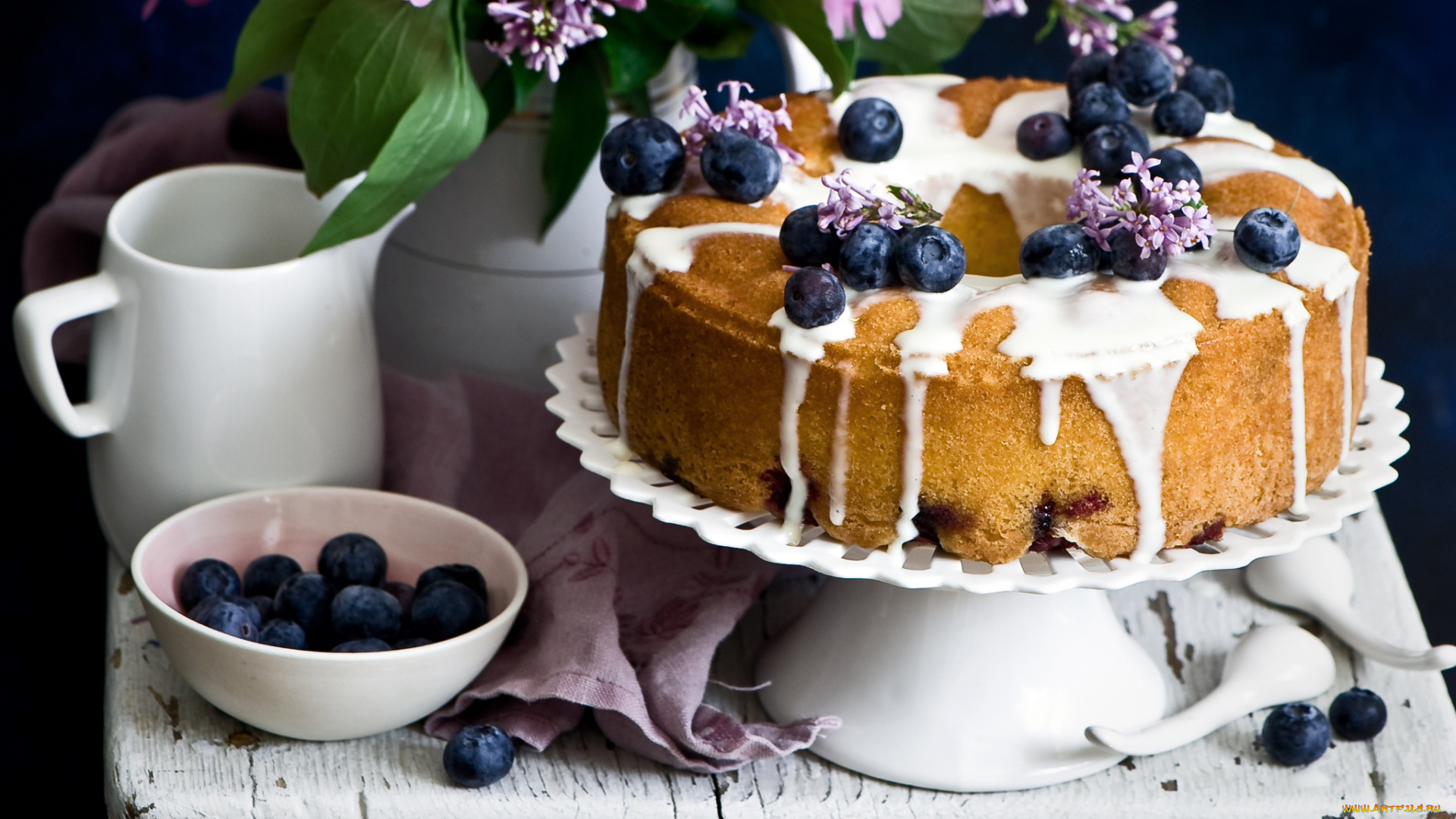 еда, пироги, выпечка, цветы, ягоды, черника, пирог