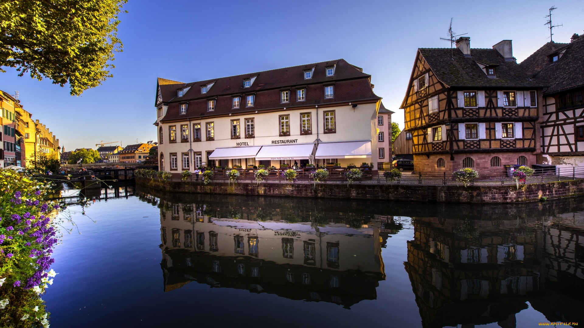 франция, города, -, улицы, , площади, , набережные, водоем, цветы, здания