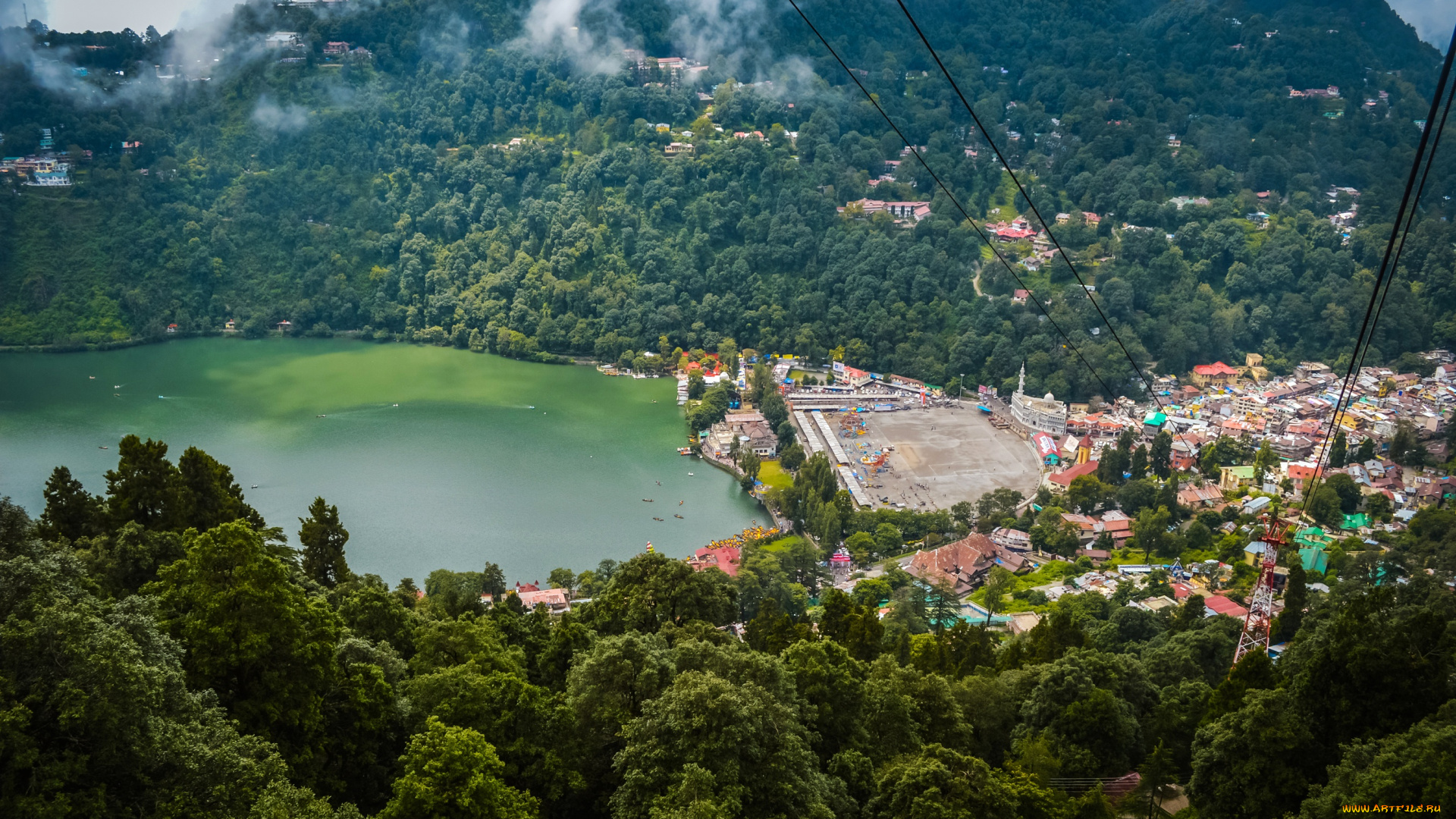 города, -, пейзажи, горы, дома, деревья, озеро