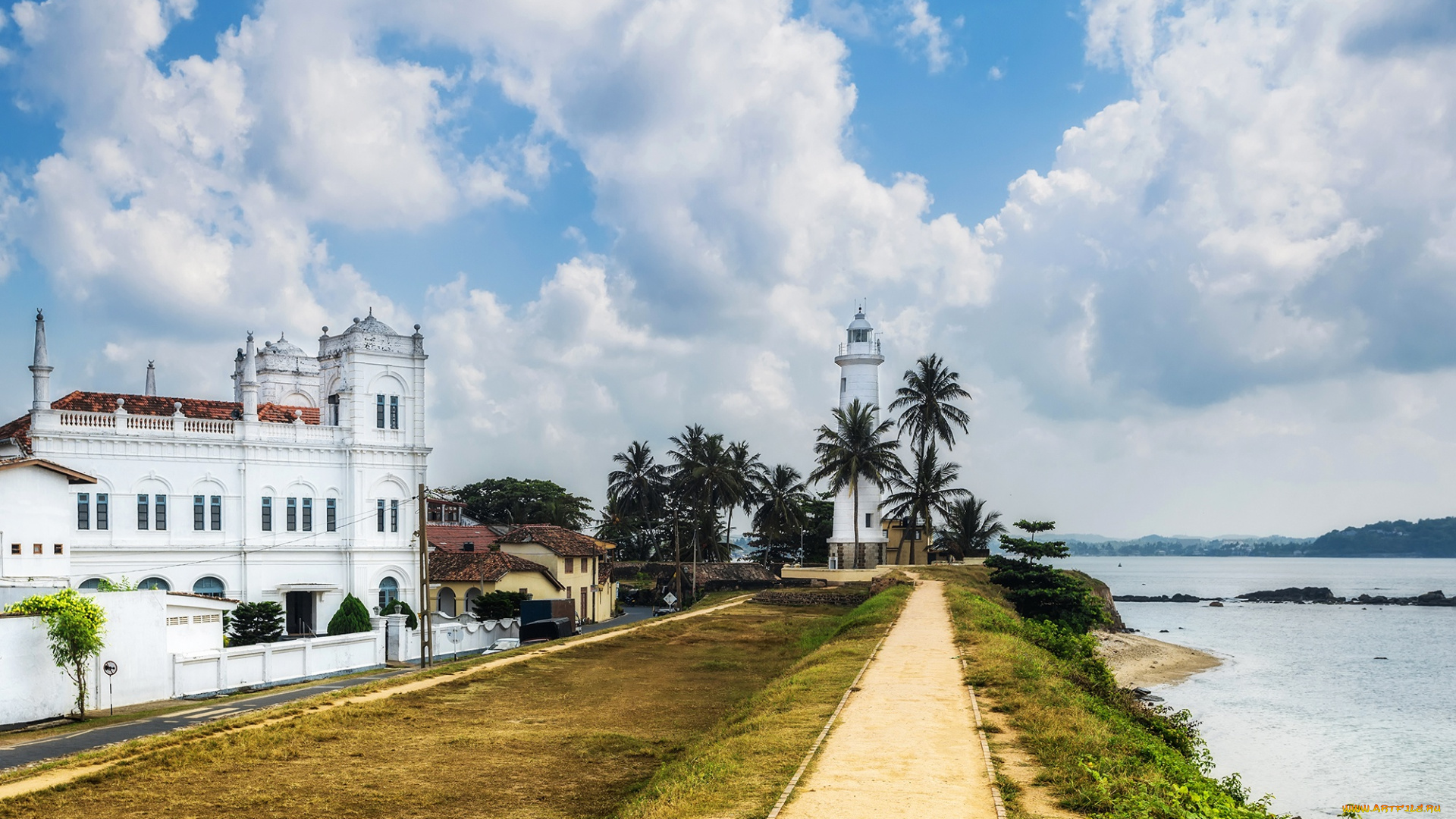 города, -, улицы, , площади, , набережные, шри-ланка, море, пальмы, облака, galle, fort, побережье, маяк