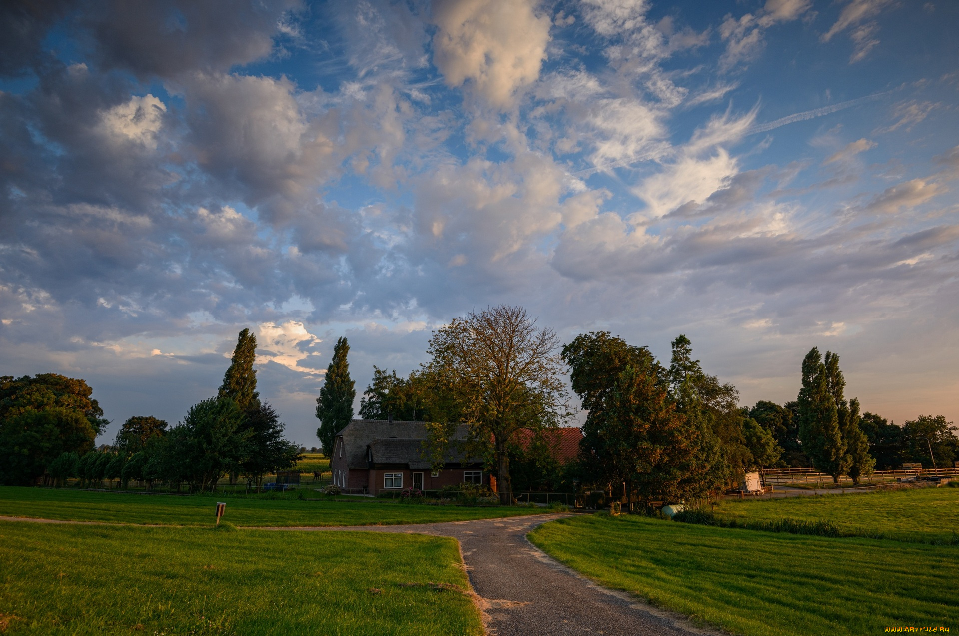 природа, дороги, дорога, трава, дом, деревья