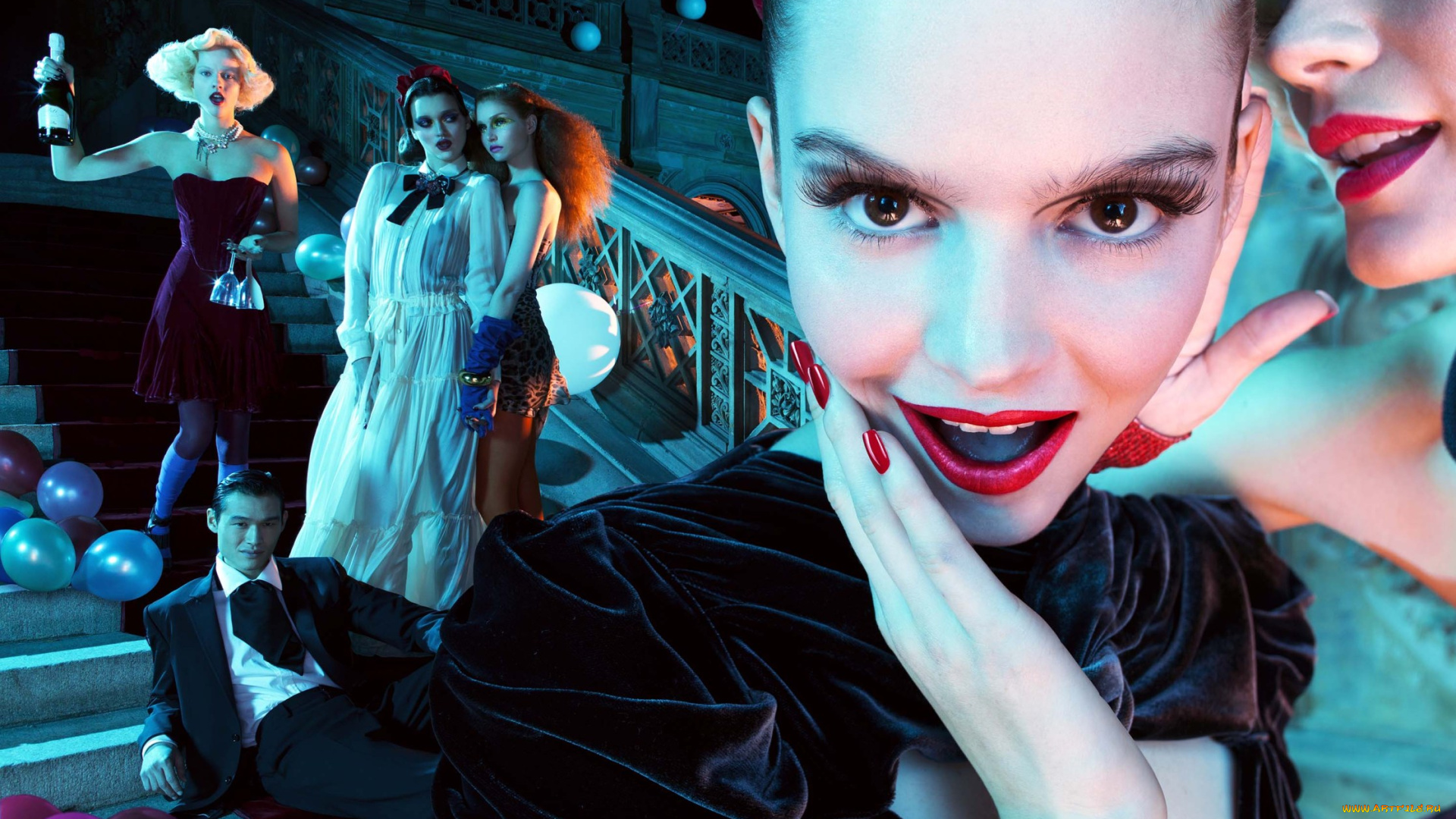 разное, люди, девушки, парень, вечеринка, лестница, шарики