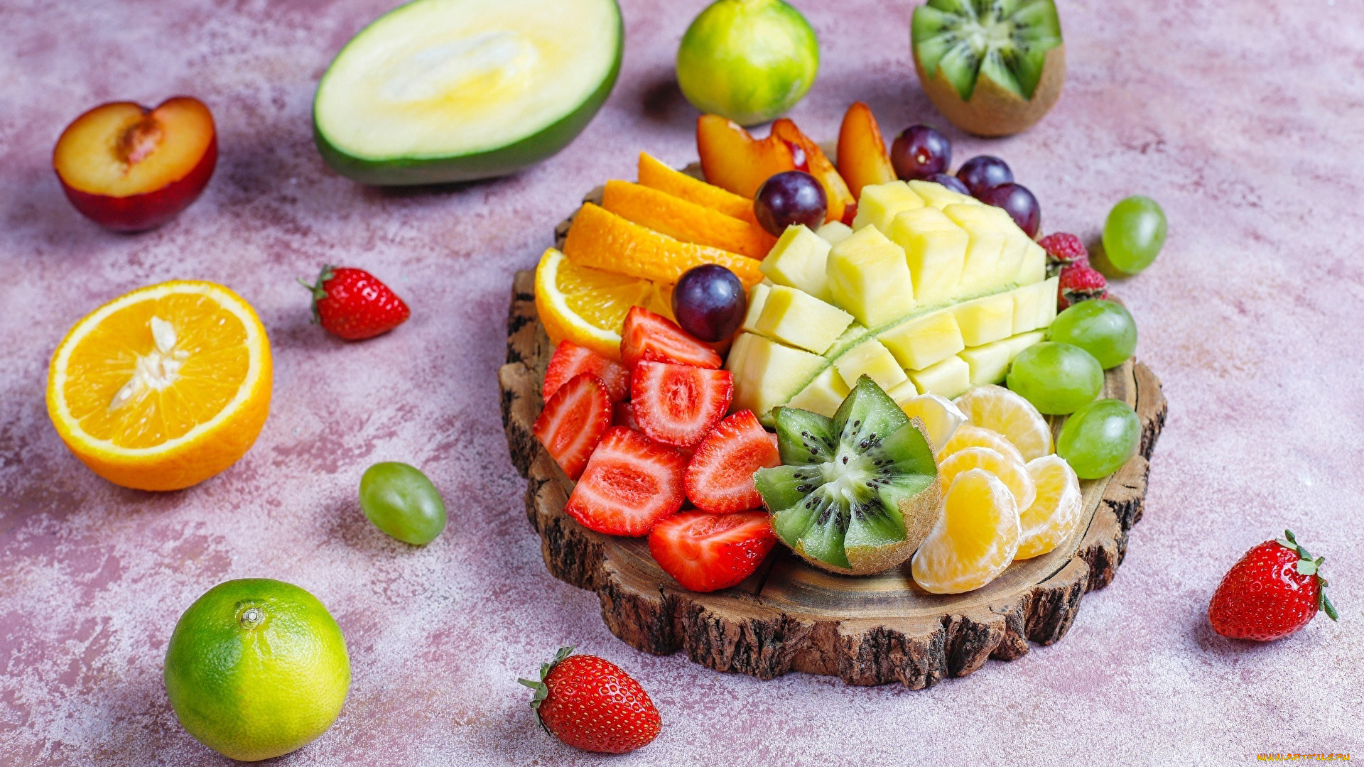 еда, фрукты, , ягоды, клубника, киви, виноград