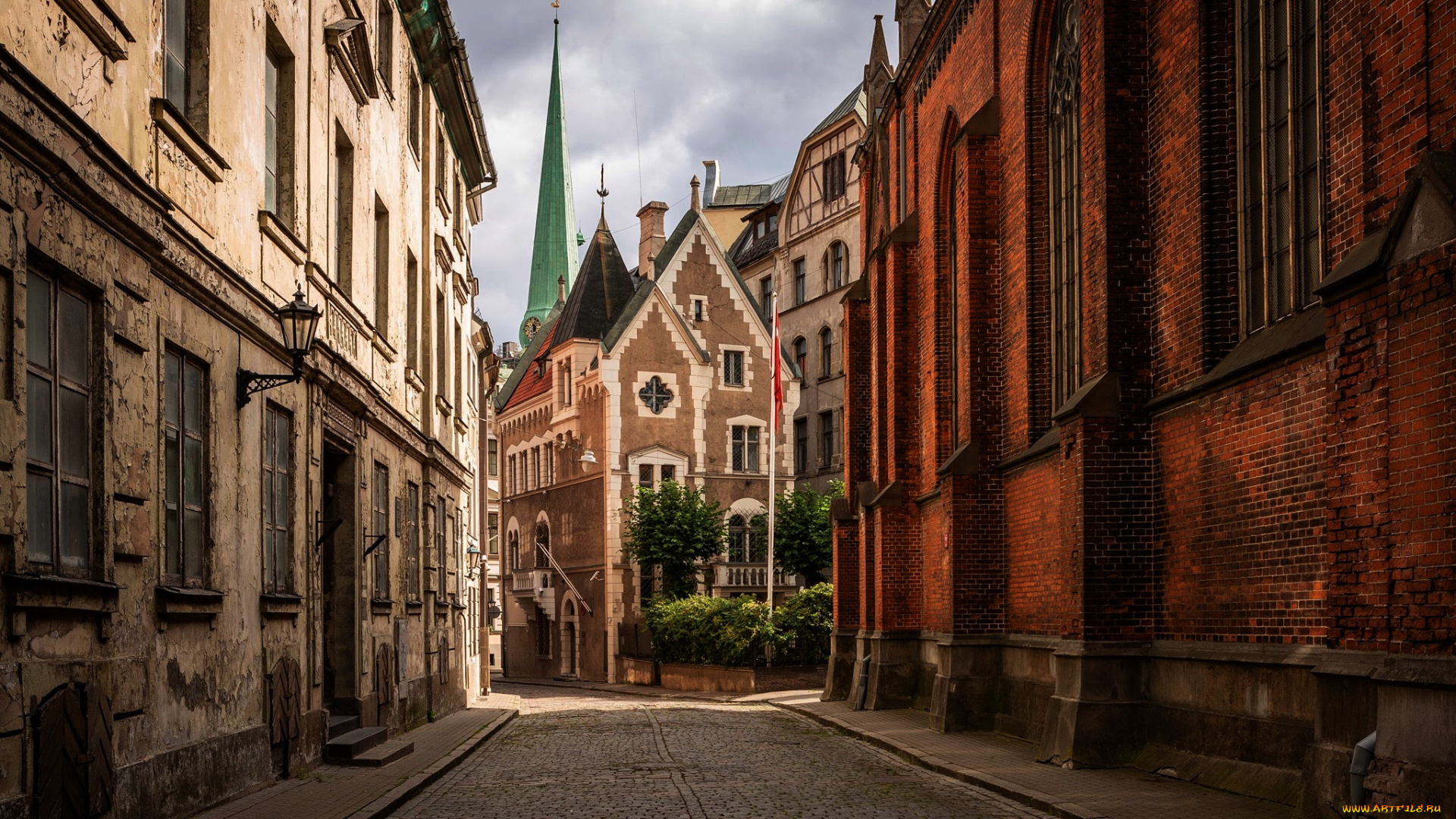 города, рига, , латвия, узкая, улочка