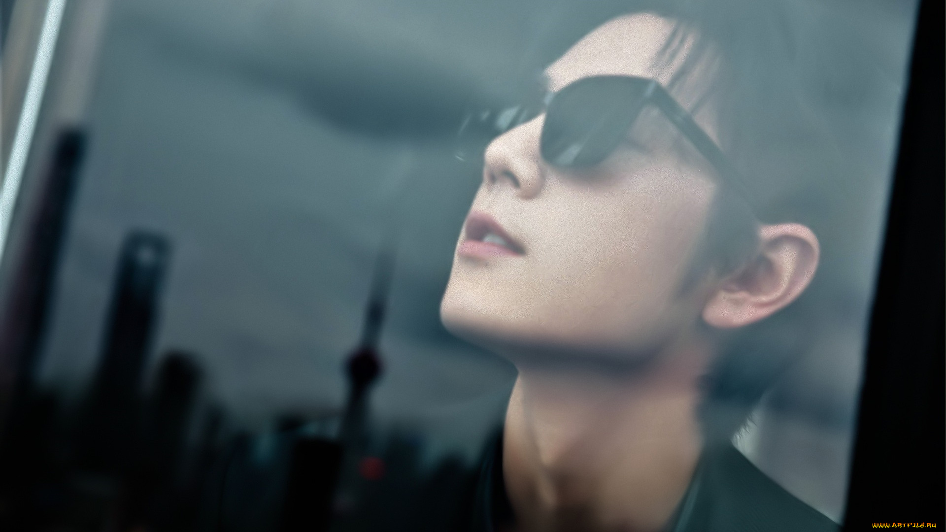 мужчины, xiao, zhan, актер, лицо, очки, стекло, окно