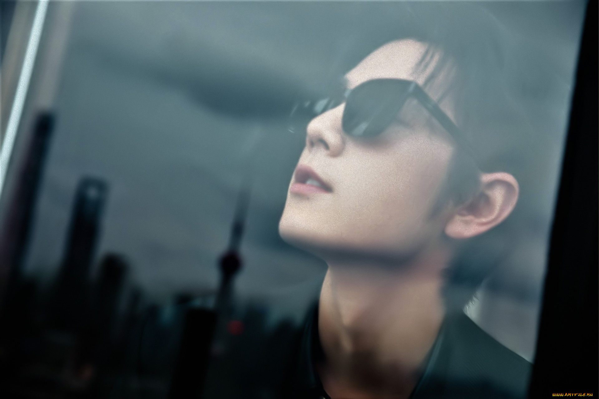 мужчины, xiao, zhan, актер, лицо, очки, стекло, окно