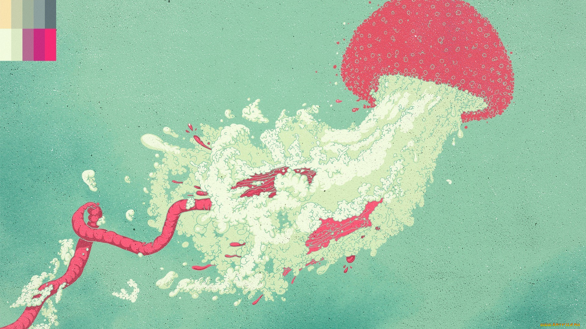 рисованное, животные, , морская, фауна, медуза