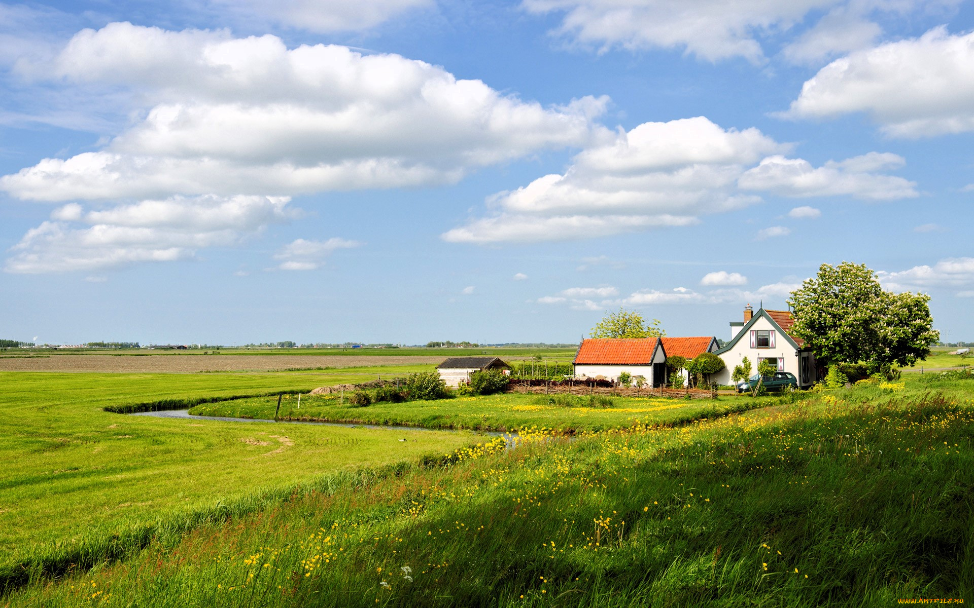 города, -, здания, , дома, дом, постройки, речка, поля